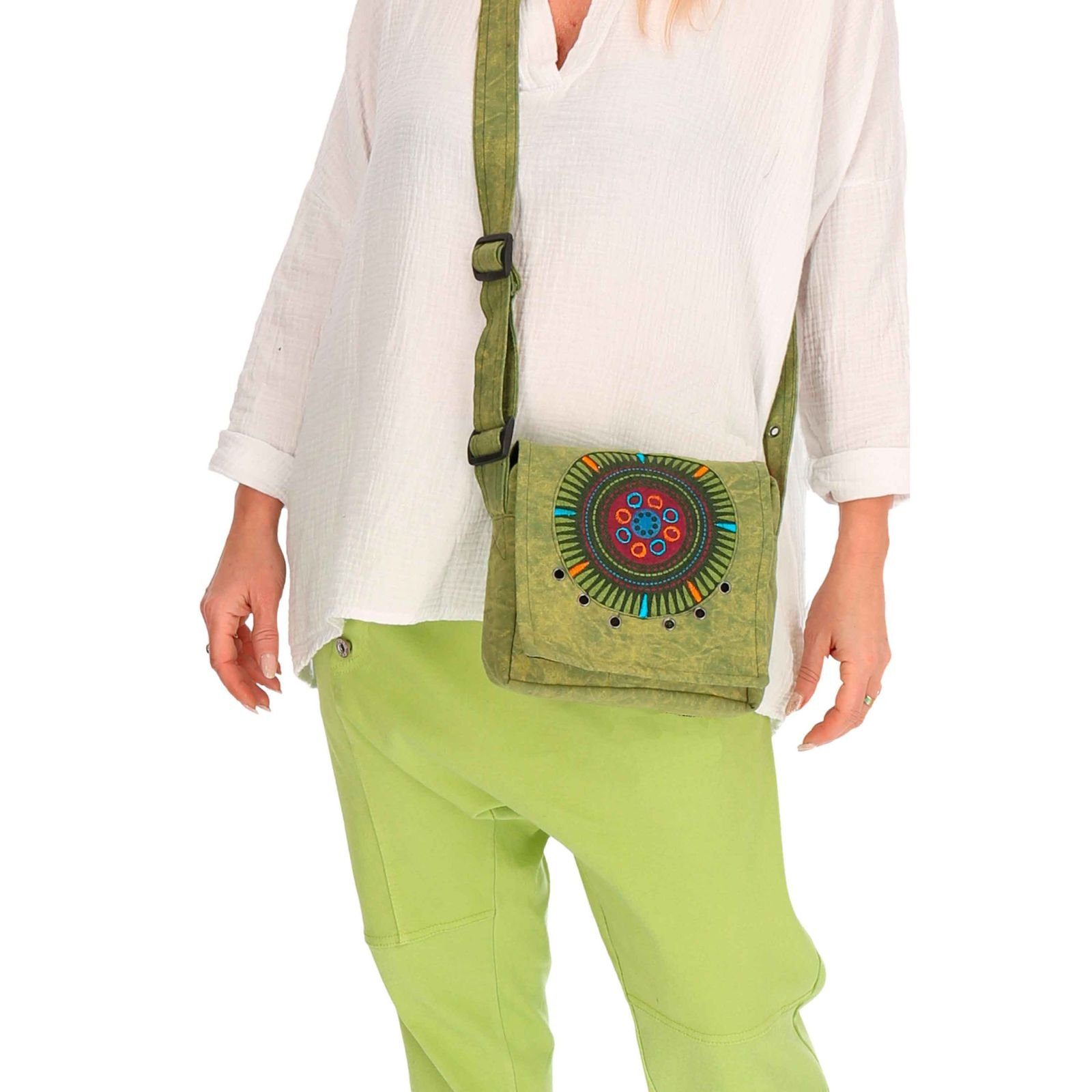 KUNST UND MAGIE Schultertasche Schultertasche Hippie Herren Handtasche Damen Grün Tasche+Schulterriemen