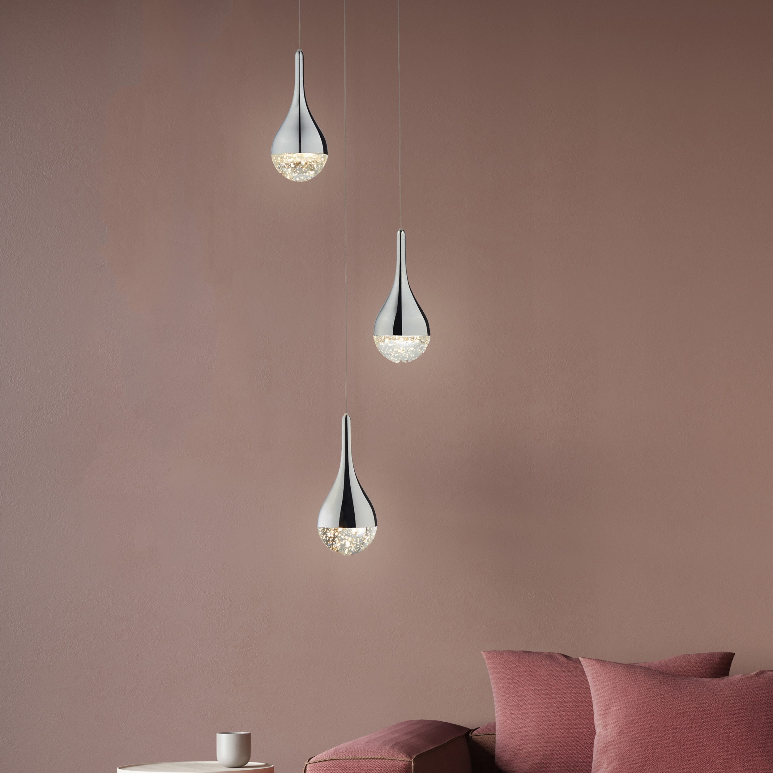 Lightbox Pendelleuchte, LED fest integriert, Warmweiß, LED Hängelampe, easyDim, 143,5 cm Höhe, 16 W, Metall/Glas, chromfarben