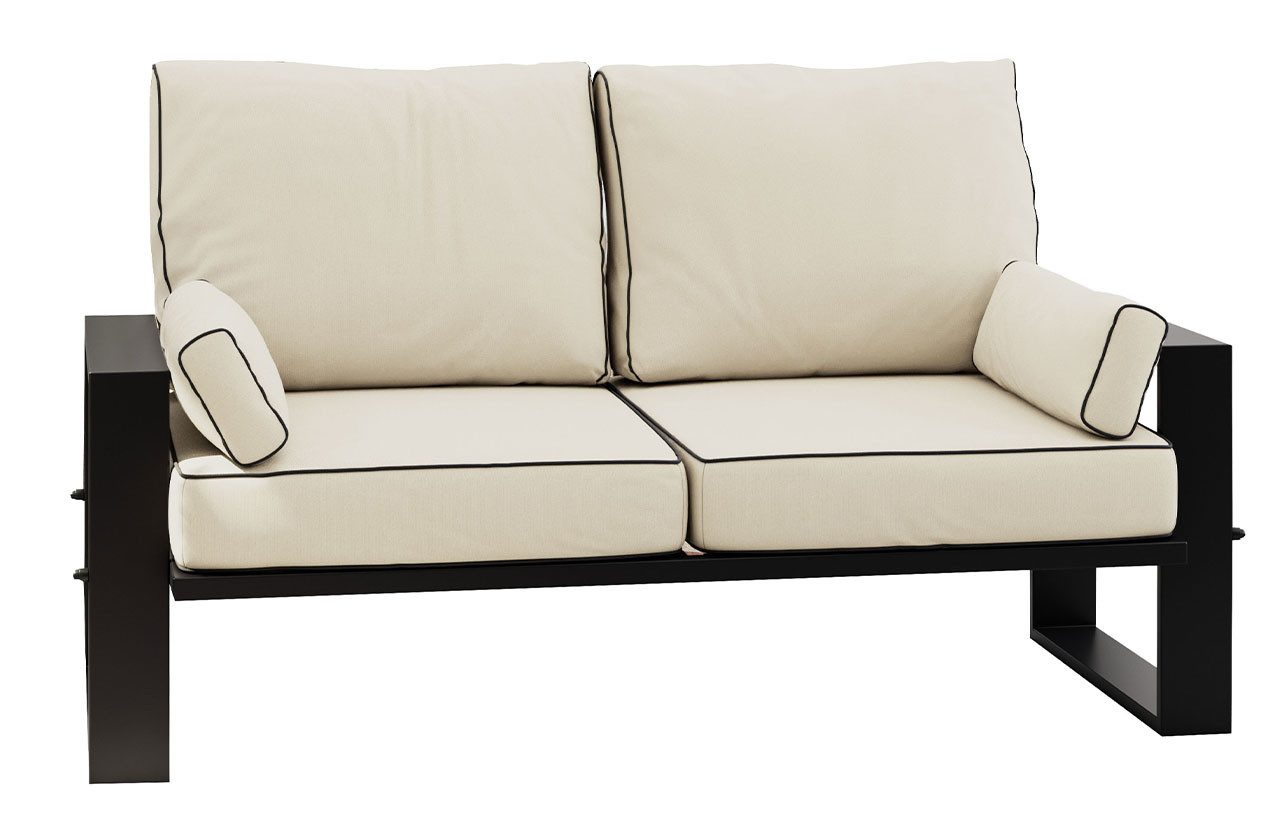 MKS MÖBEL Sofa ELBA, Wellenfeder, Stahlrahmen, T30-Schaum, Outdoor, Terrasse, Wetterfest, 2-Personen, Gartensofa mit Kissen, Metall