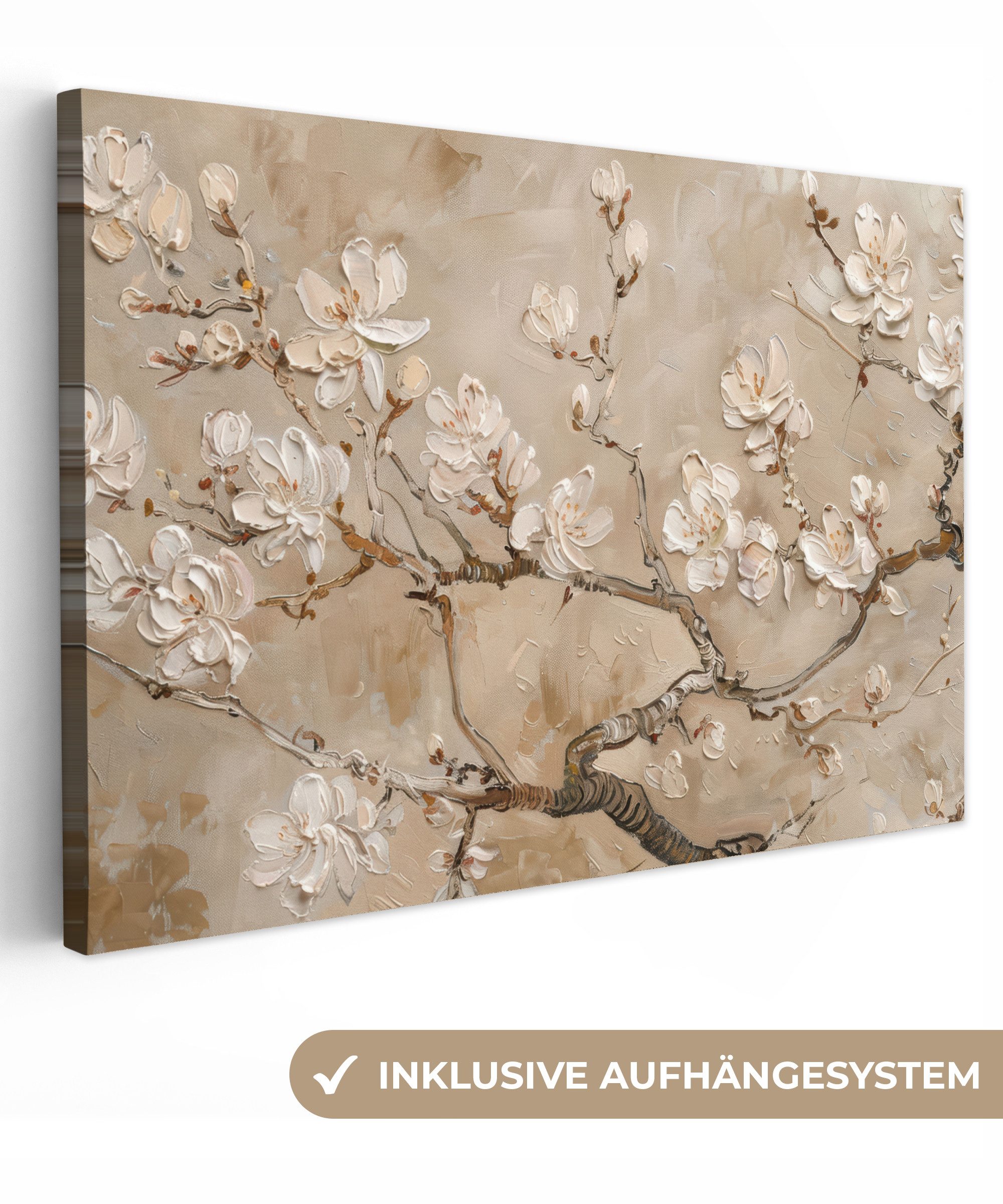 OneMillionCanvasses® Leinwandbild Blumen - Modern - Beige - Weiß - Blüte, F günstig online kaufen