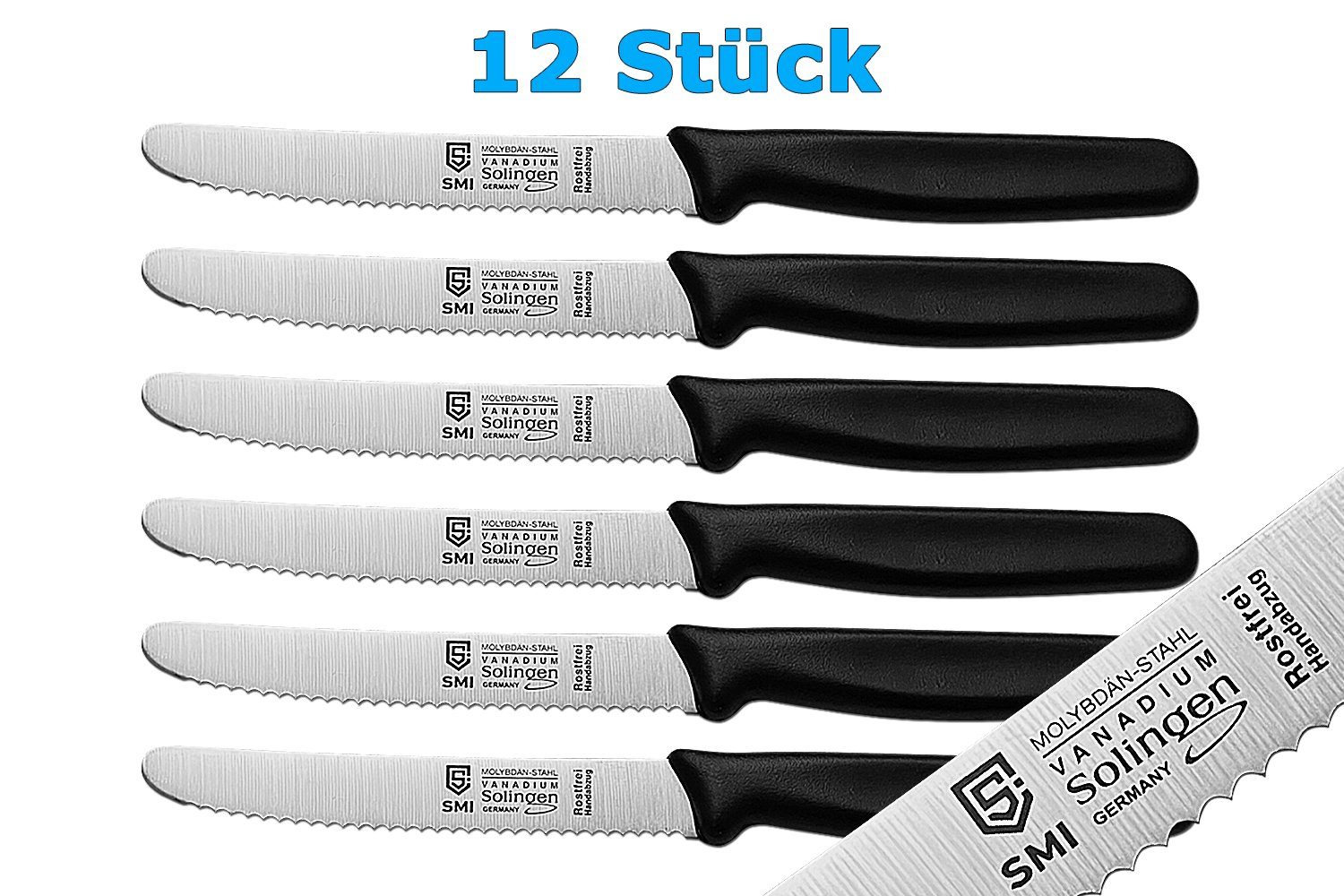SMI Ніж для помідорів 12-tlg Ніж для помідорів Solingen Tischmesser Кухонні ножі Wellenschliff