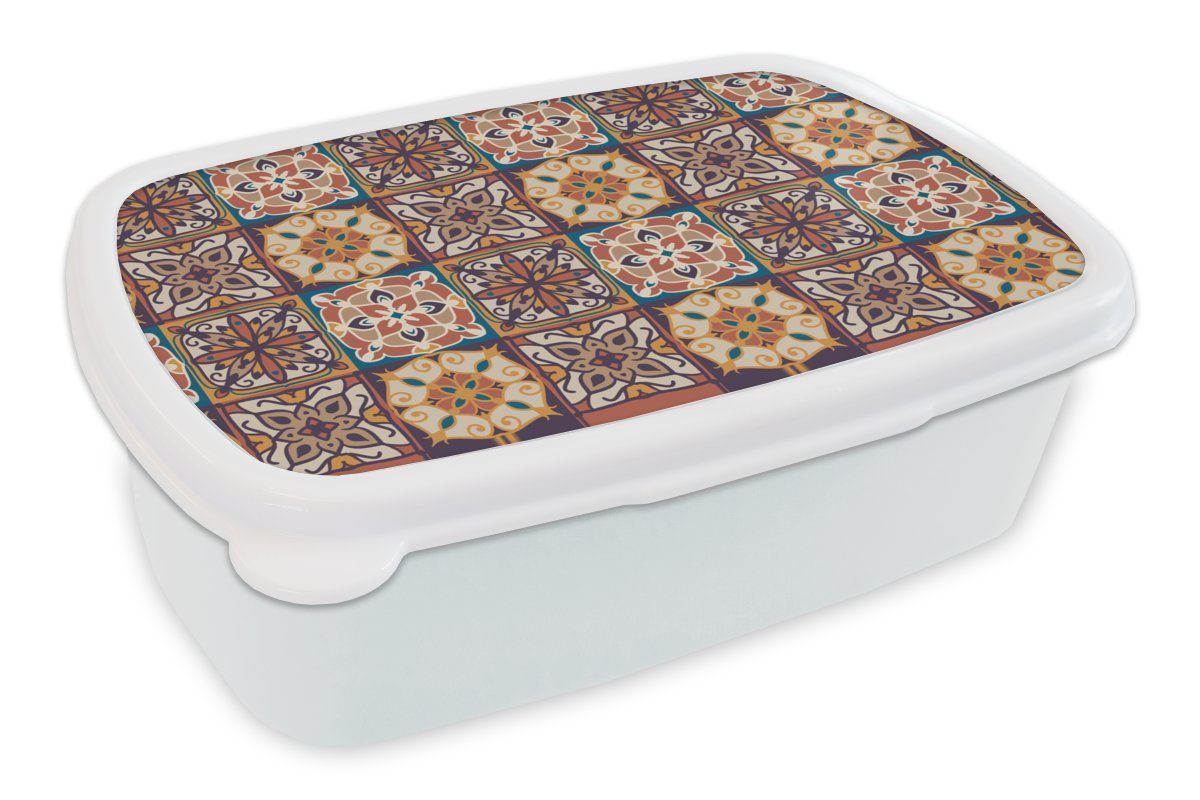 MuchoWow Lunchbox Vektor - Fliese - Abstrakt - Muster, Kunststoff, (2-tlg), Brotbox für Kinder und Erwachsene, Brotdose, für Jungs und Mädchen weiß