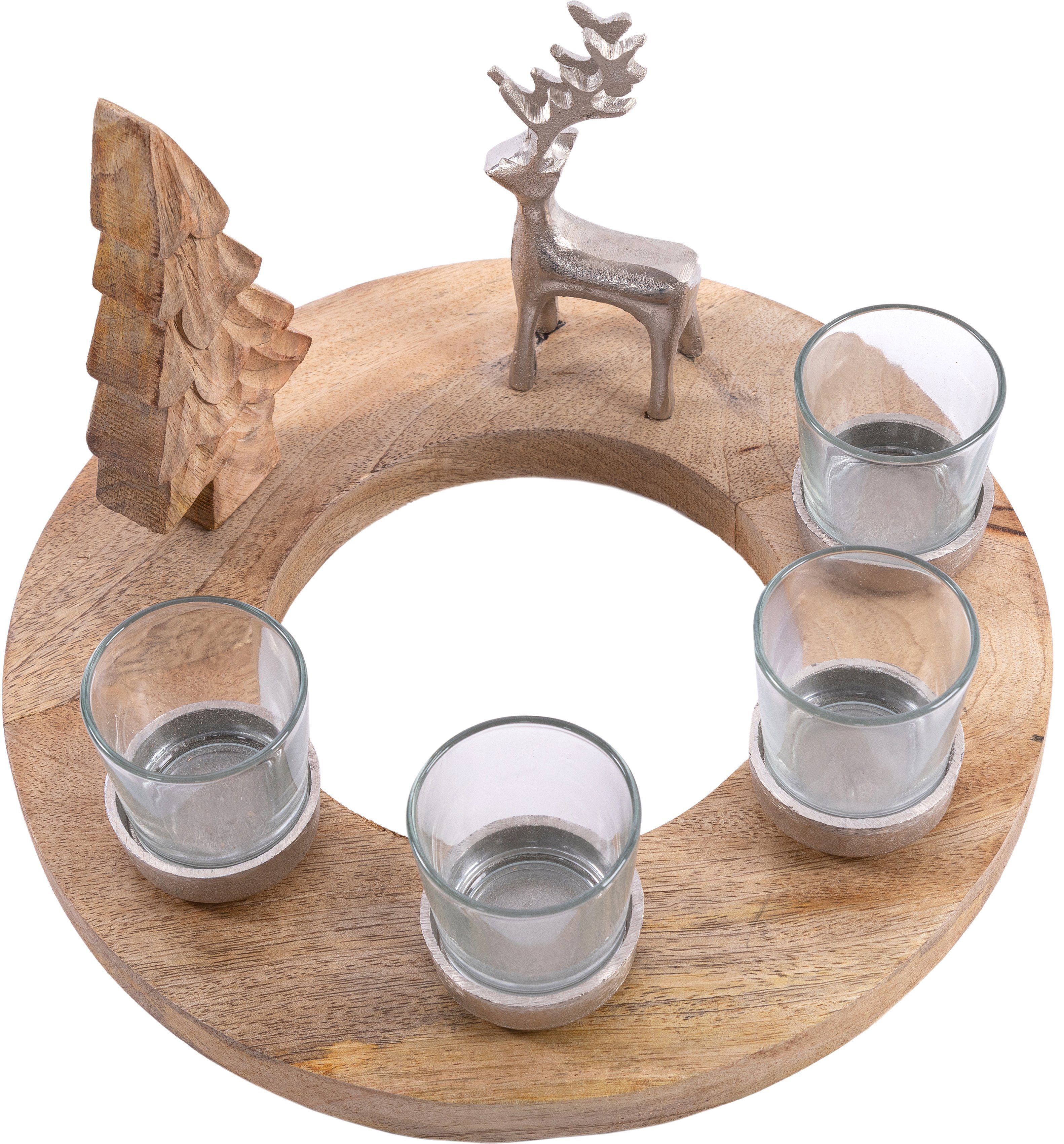 vier Teelichthalter affaire Home Mangoholz, Teelichter St), (1 für Weihnachtsdeko, aus Adventsleuchter