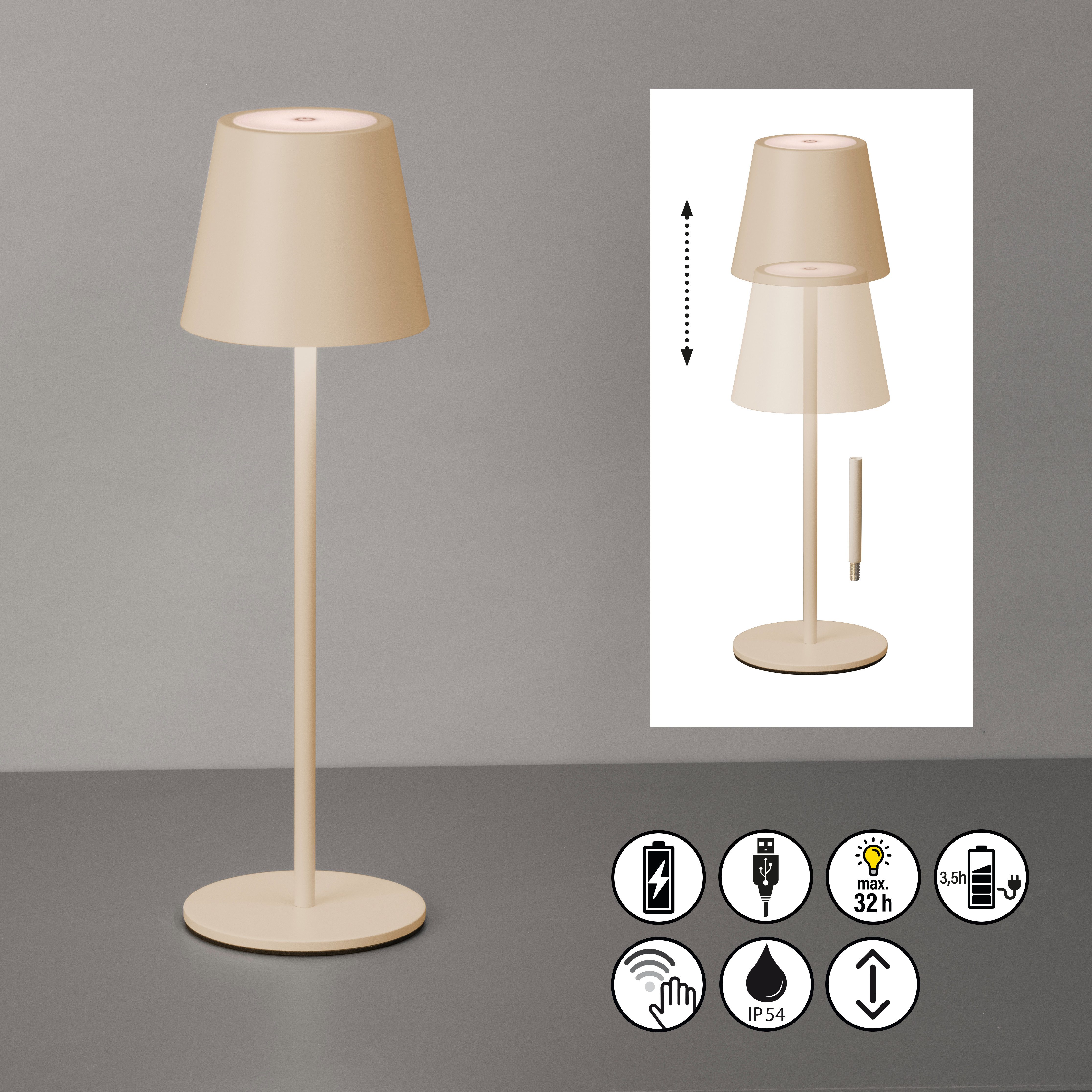 easy! BY FHL Außen-Tischleuchte Viletto, Dimmfunktion, USB-Ladefunktion, LED fest integriert, Warmweiß, lange Leuchtdauer