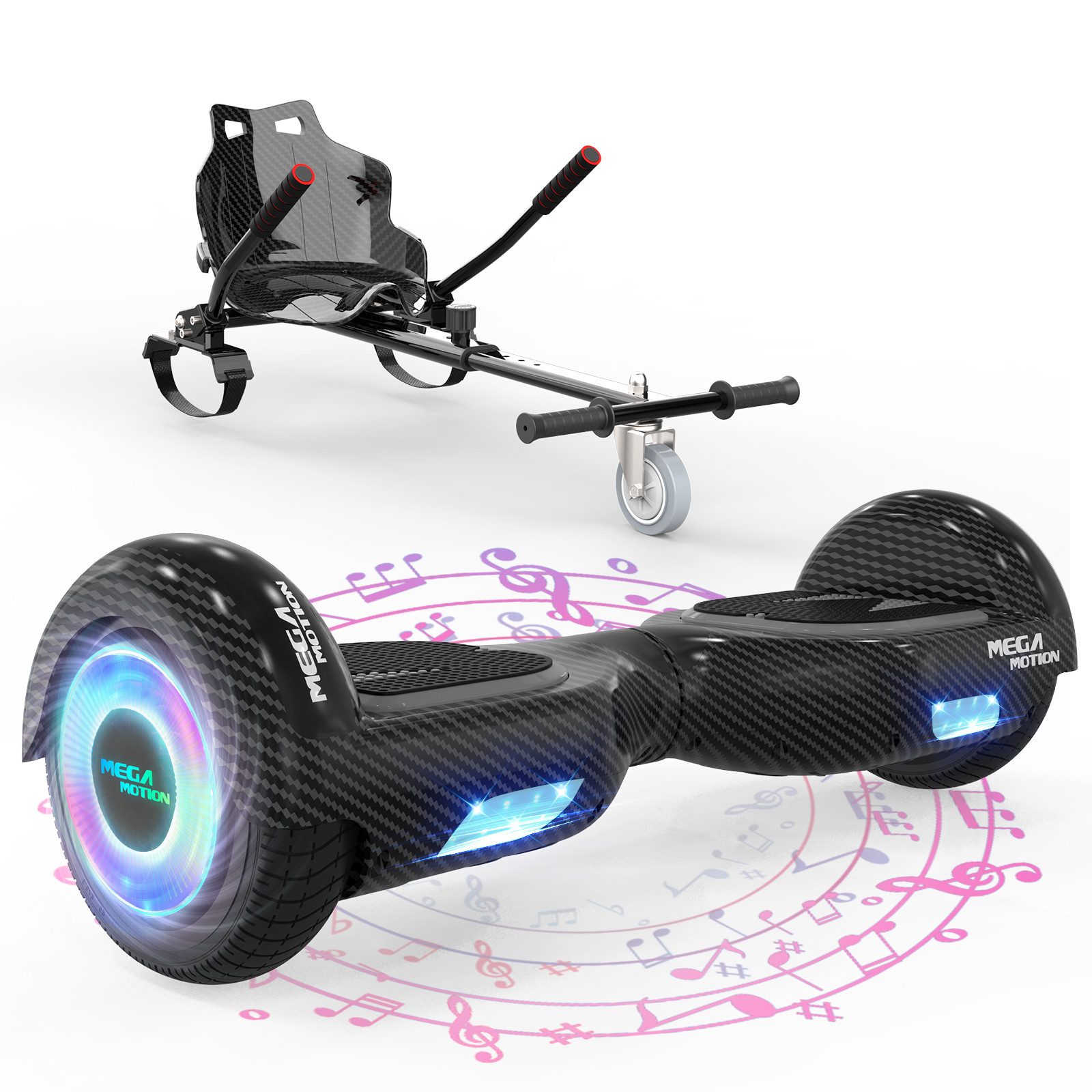 HITWAY Balance Scooter 6.5 Zoll Hoverboards Hoverkart Mit Sitz und Bluetooth und LED-Blitz, mit einem Go-Kart können Sie mehr Spaß haben.