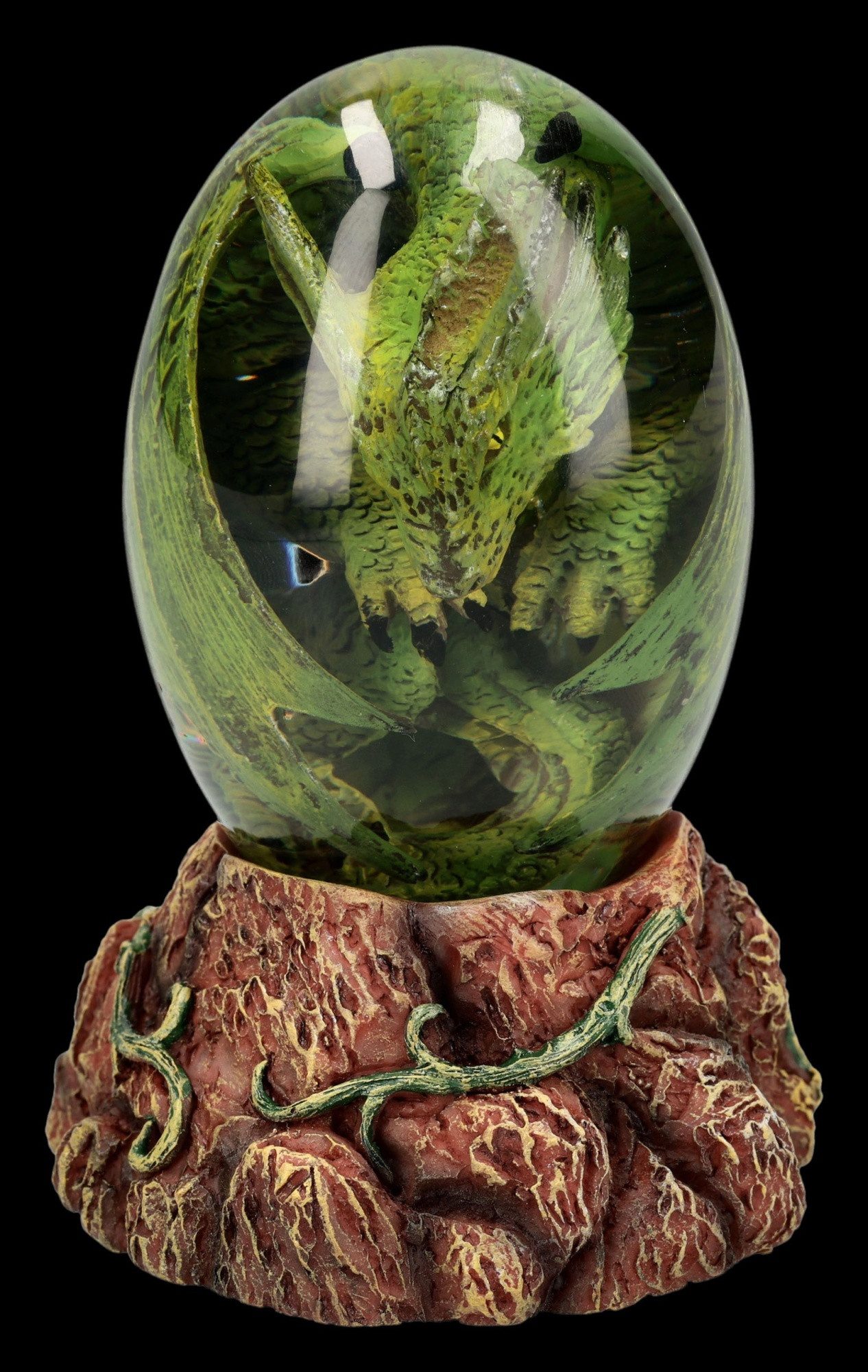 Figuren Shop GmbH Fantasy-Figur Drachenei Figur – Grüner Erddrache Statue Fantasy Dekofigur 11 cm
