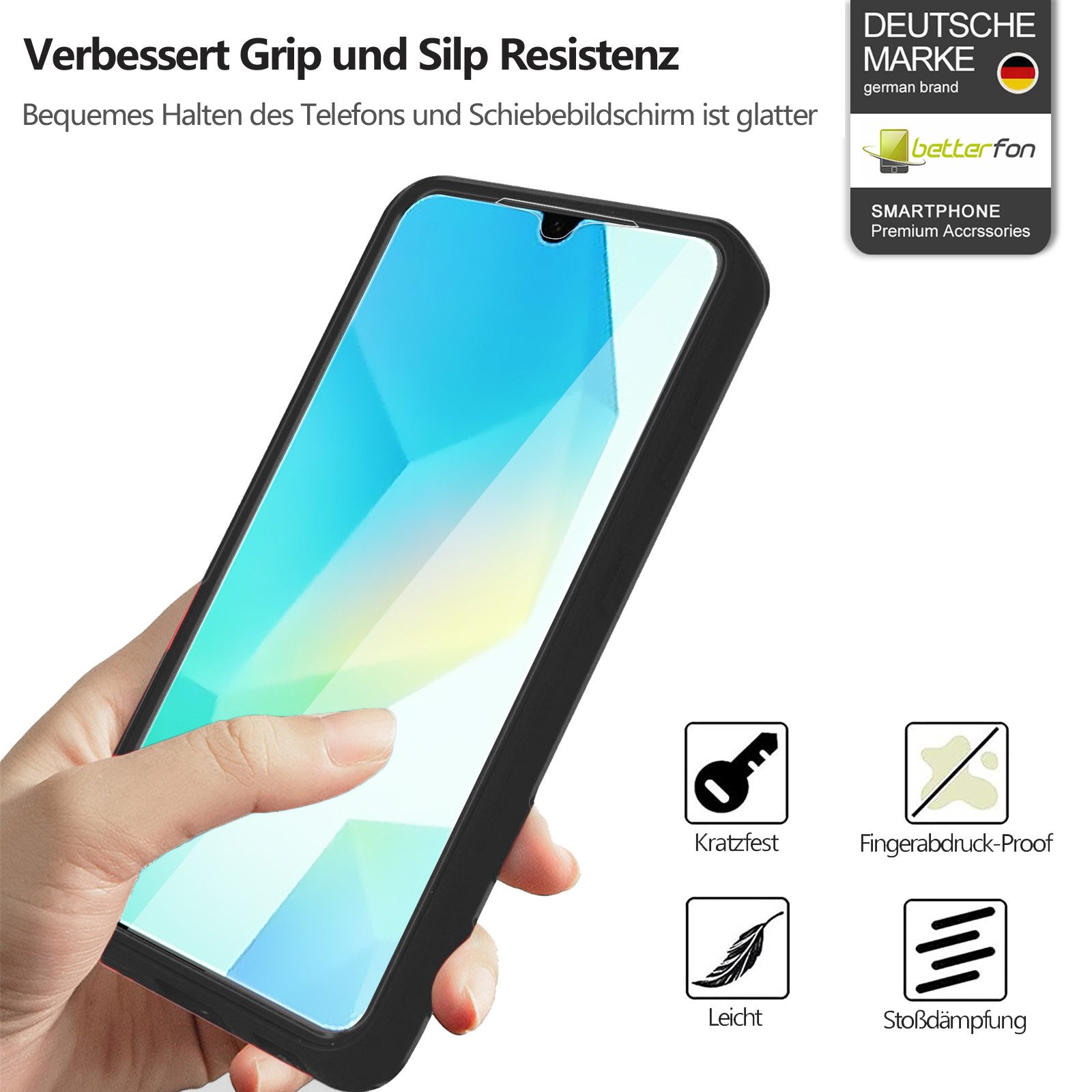 betterfon Handyhülle für Samsung A16 2-teiliges 360° TPU Schutzcase, 2-teiliges 360 Grad Case mit Rundumschutz und Displayschutz