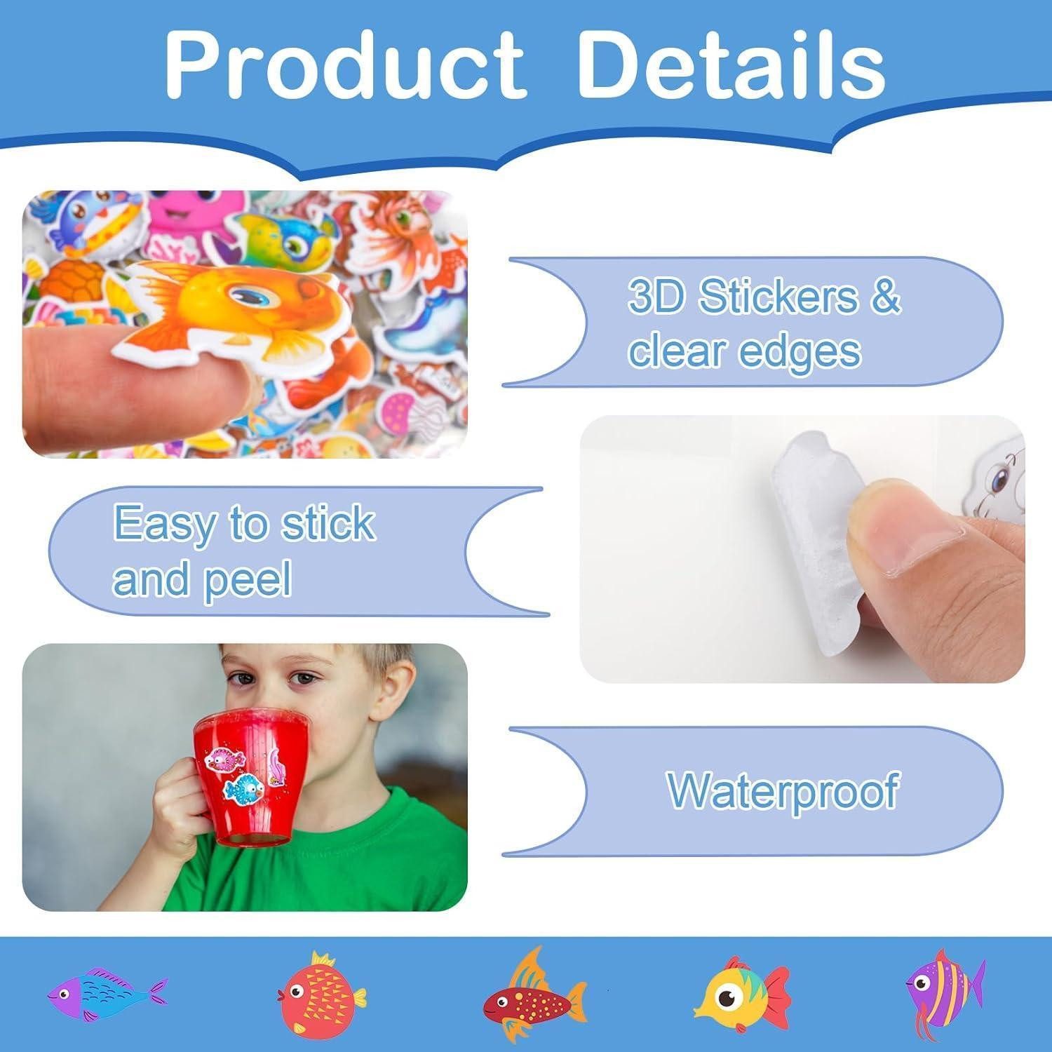 LuxusKollektion Aufkleber 3D Aufkleber Kinder 12 Blätter Gastgeschenke Fisch Sticker - 17 x 7 cm