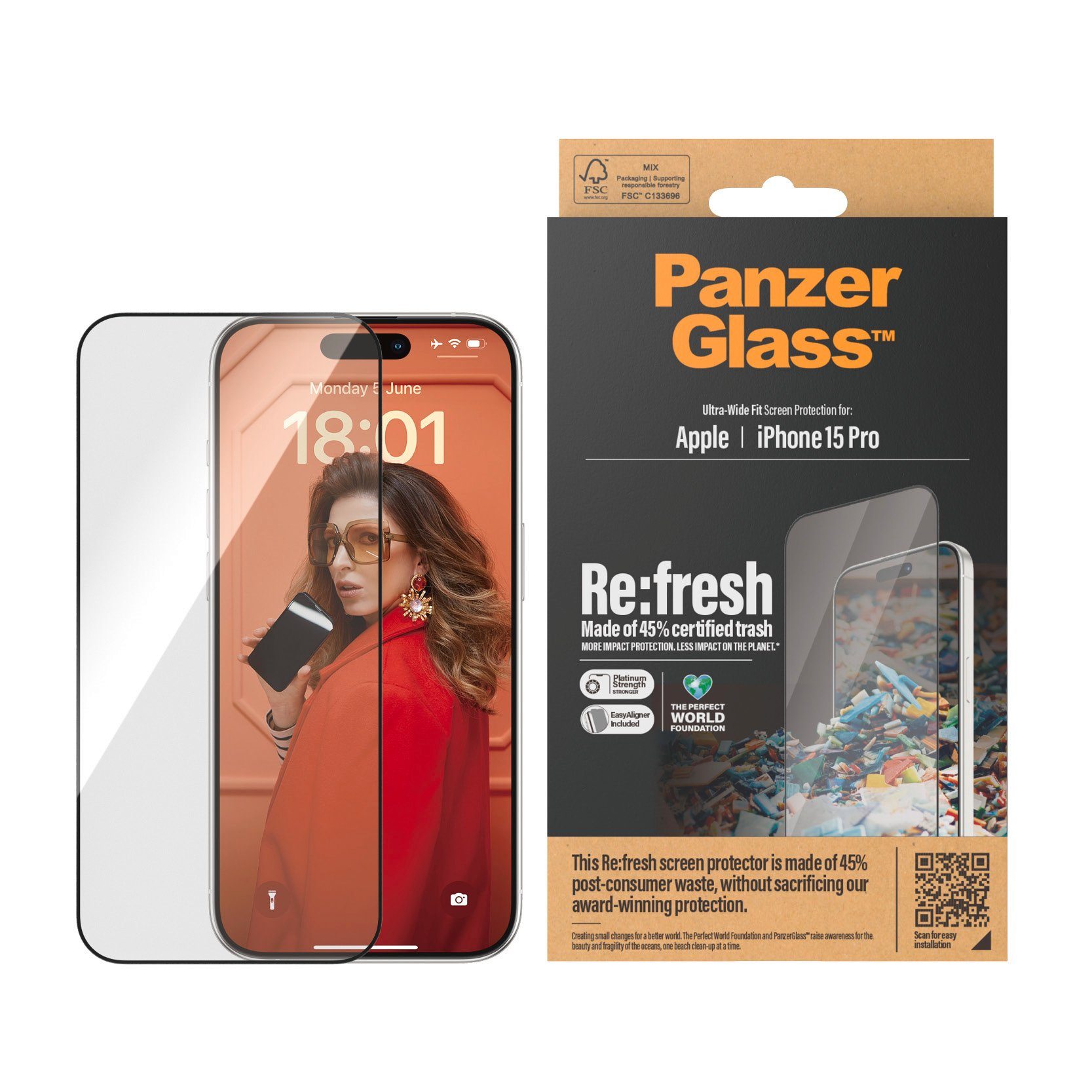 PanzerGlass Displayschutzglas Screen Protector Glass für iPhone 15 Pro, Ultra Wide Fit