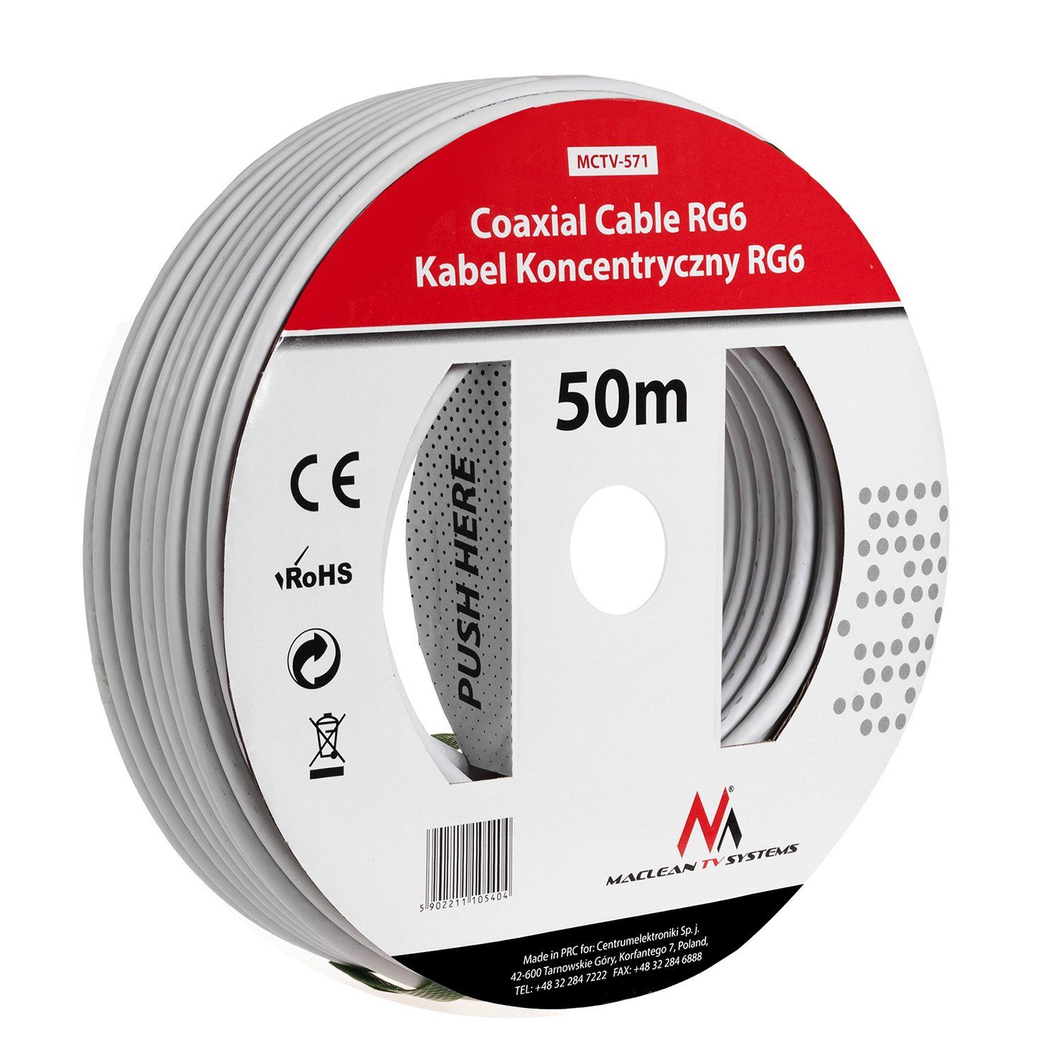 Maclean MCTV-571 Hochwertiges Antennenkabel für TV, Satellit & DVB‑T/T2 50 m SAT-Kabel, (5000 cm), Für besten Empfang und stabile Signalübertragung