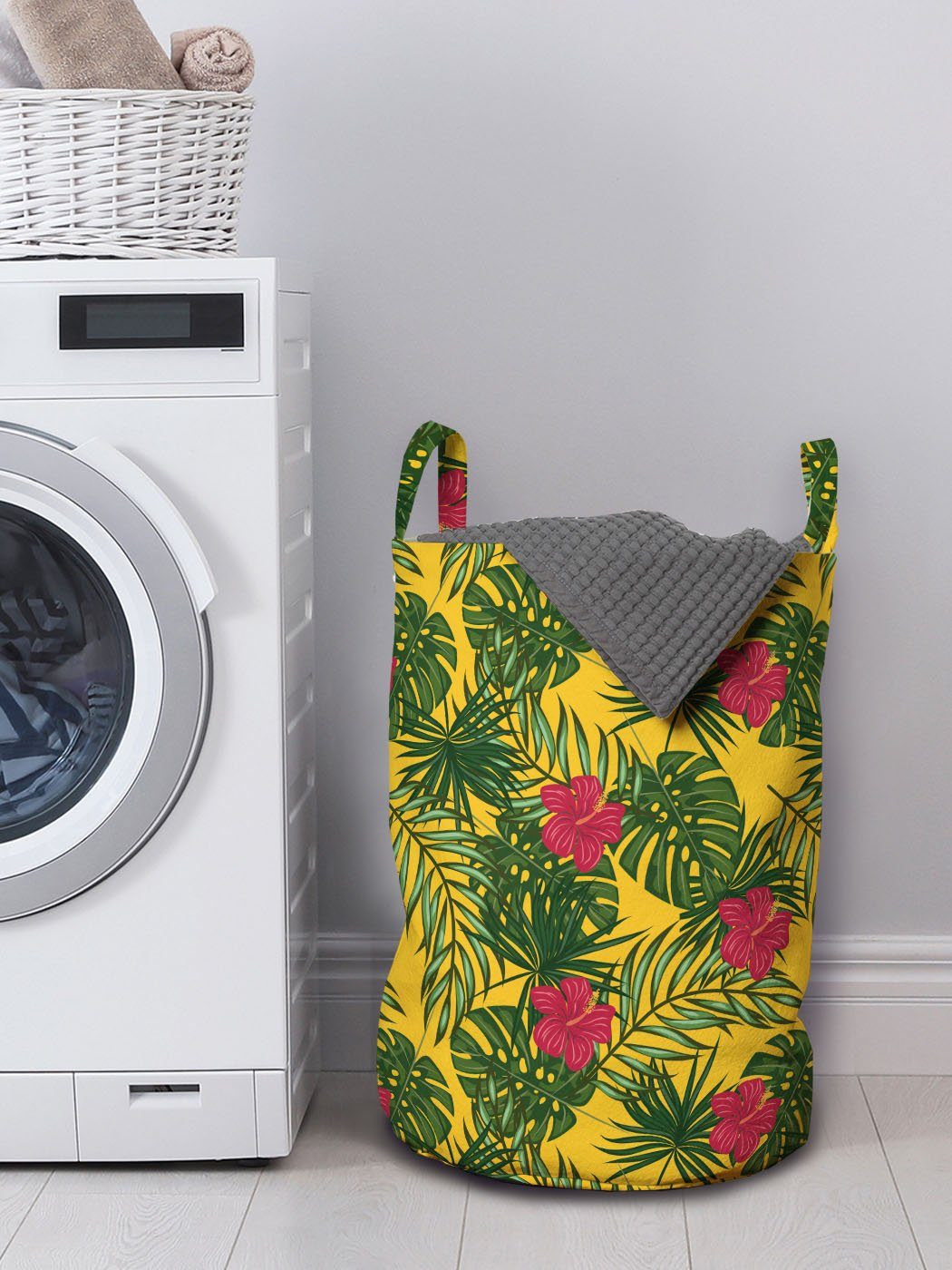 Waschsalons, Griffen für Tropisch Kordelzugverschluss Wäschesäckchen Monstera Leaves Abakuhaus mit Wäschekorb Exotische Kunst