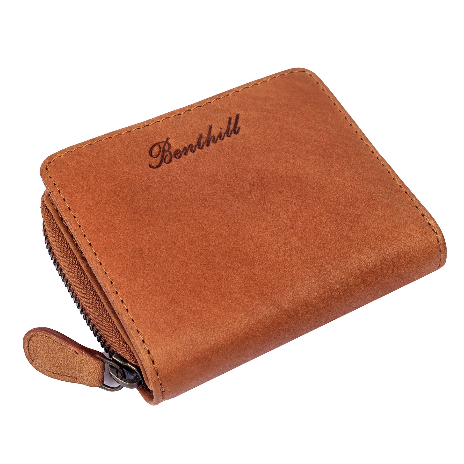 Benthill Geldbörse Klein Echt Leder RFID Damen & Herren Geldbeutel Slim-Wallet Portmonee, RFID-Schutz Kartenfächer Münzfach Reißverschlussfach – Bild 4 von 5
