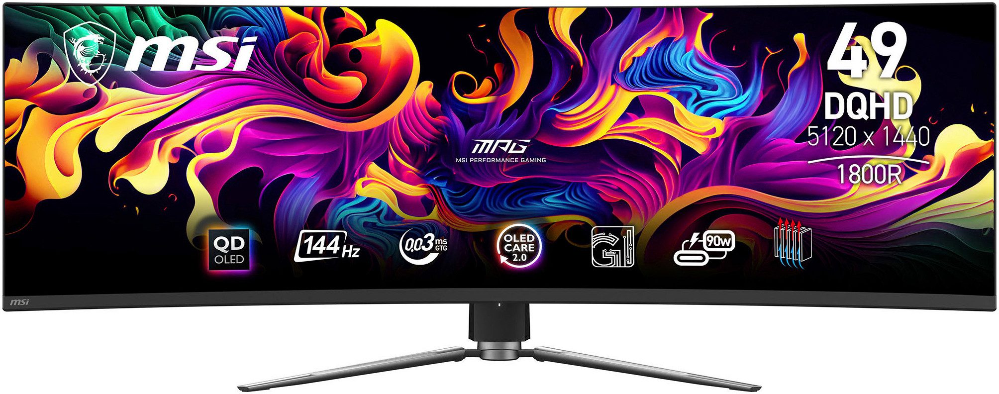 MSI MPG 491CQP QD-OLED Curved-Gaming-OLED-Monitor (125 cm/49 ", 5120 x 1440 px, DQHD, 0,03 ms Reaktionszeit, 144 Hz, QD-OLED)