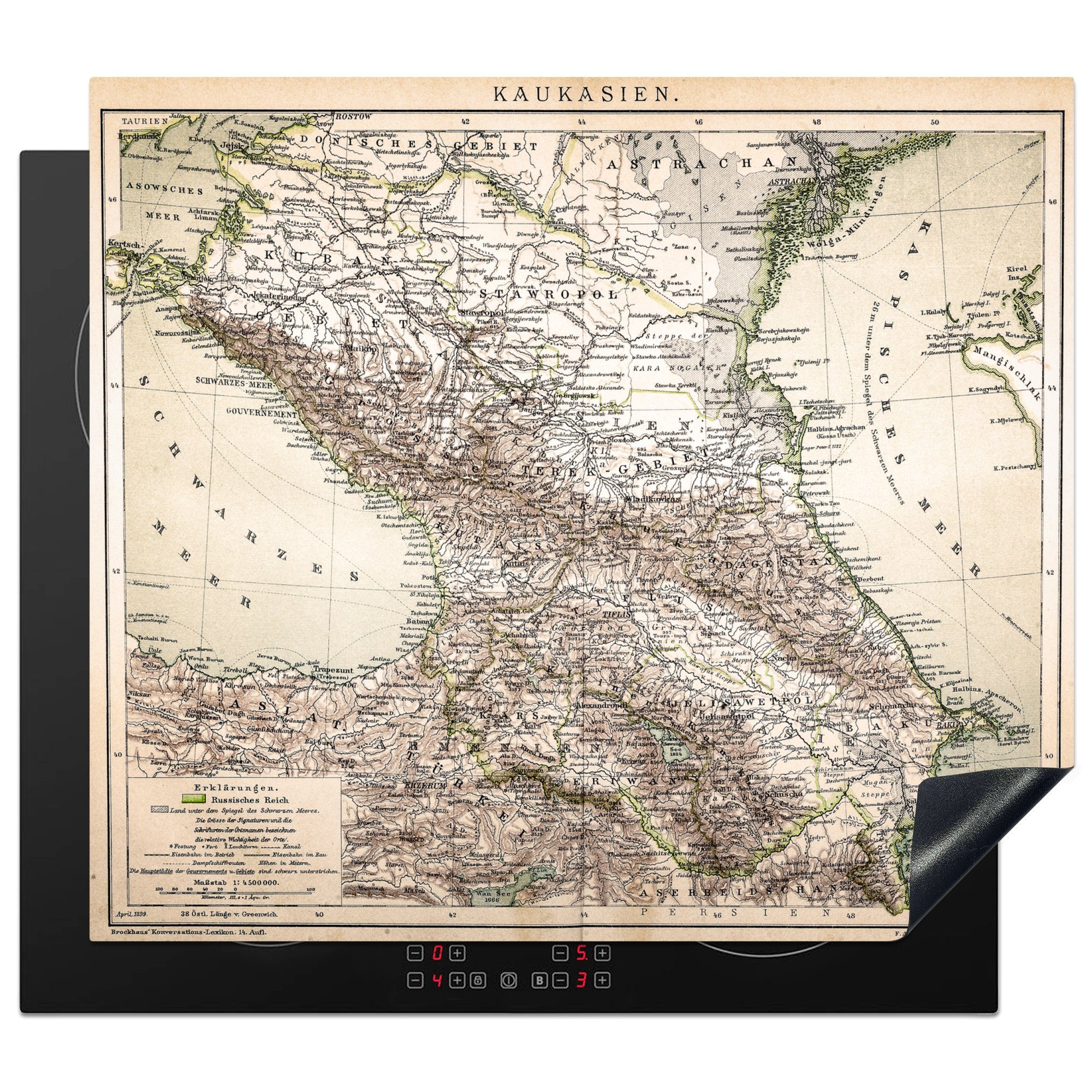 MuchoWow Herdblende-/Abdeckplatte Illustration einer antiken Karte von Georgien, Vinyl, (1 tlg), 60x52 cm, Mobile Arbeitsfläche nutzbar, Ceranfeldabdeckung