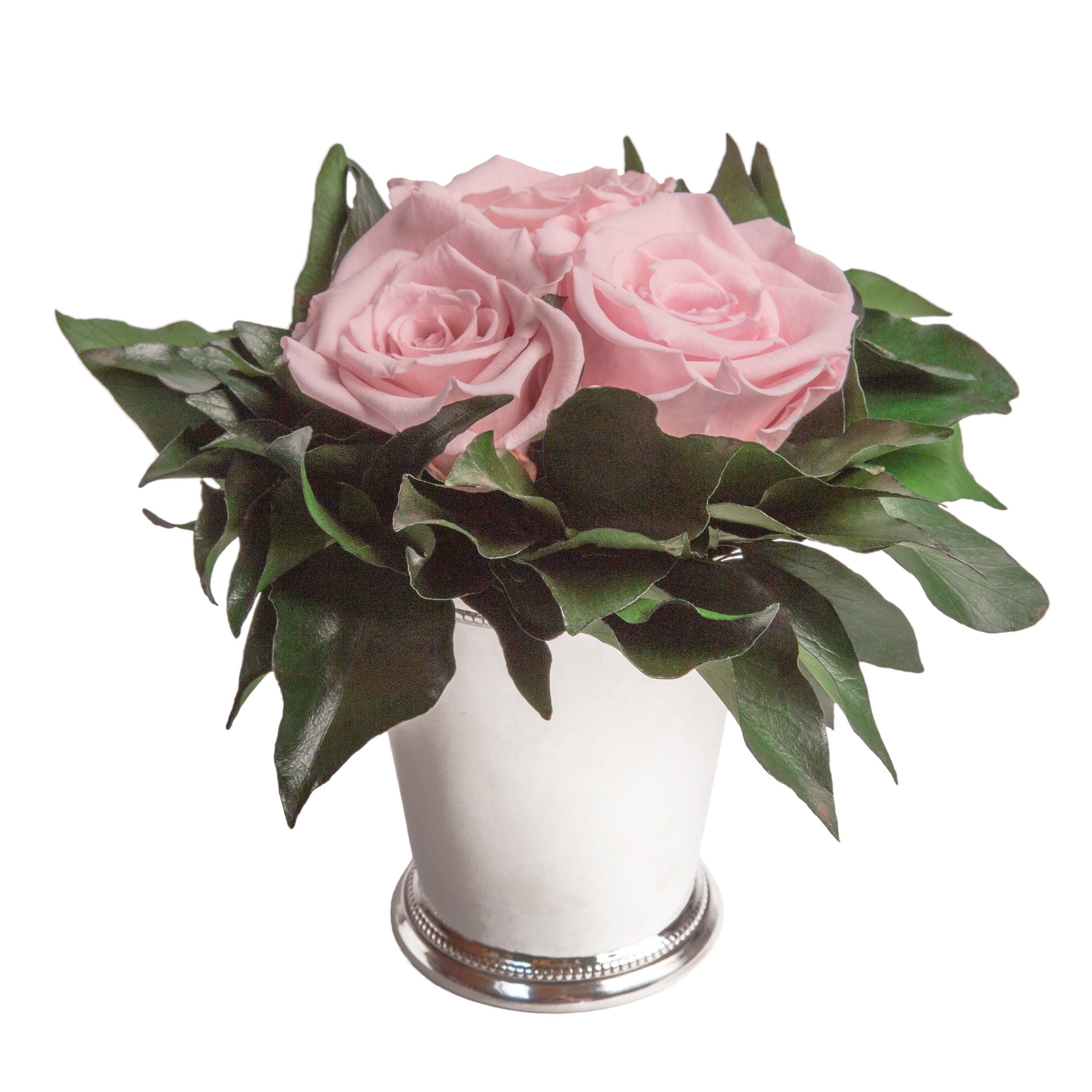 Kunstorchidee 3 Infinity Rosen silberfarbene Vase günstig online kaufen
