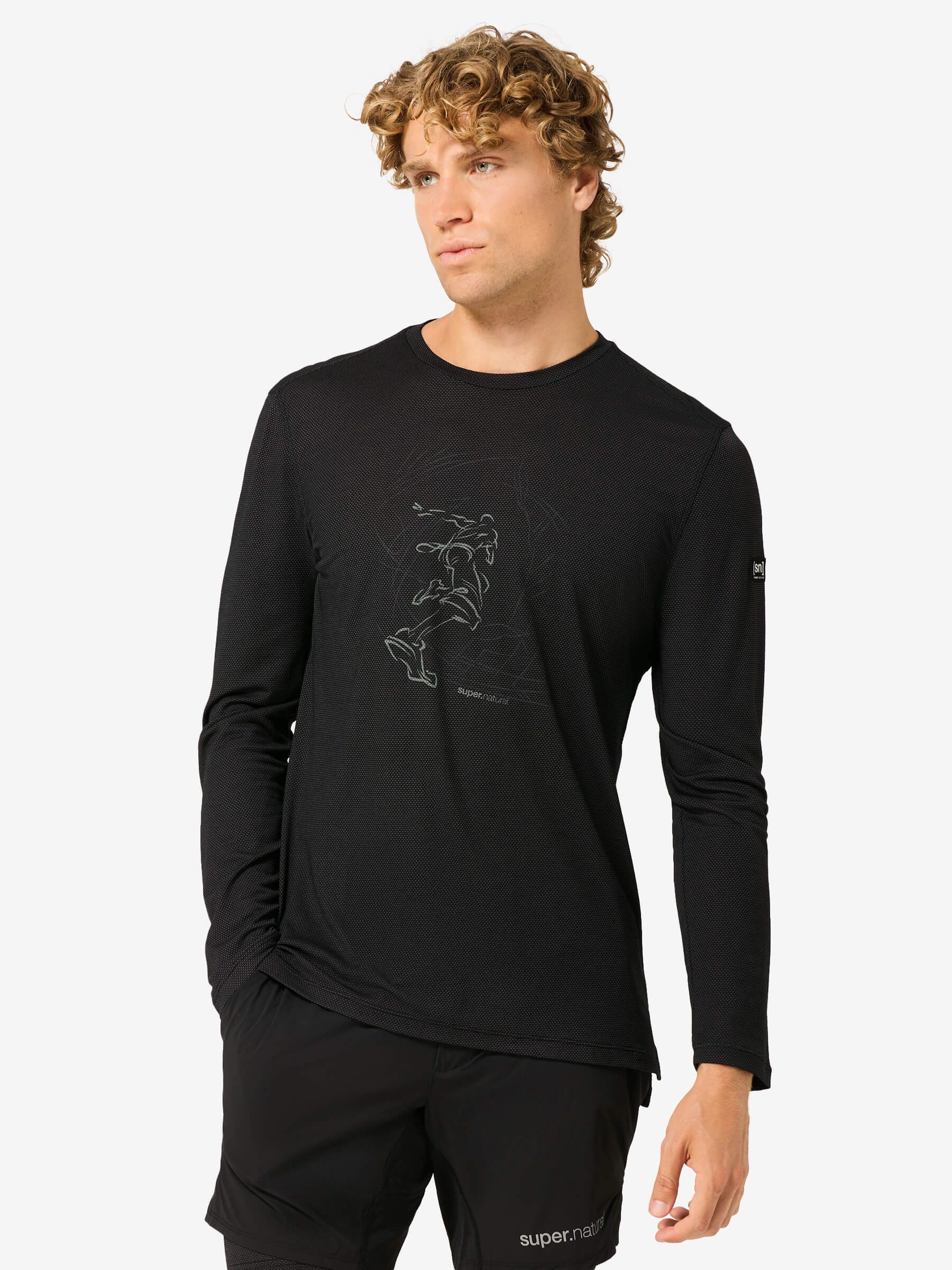 SUPER.NATURAL Langarmshirt für Herren,Merino M SKETCHED RUNNER MESH LS mit Sport-Motiv, atmungsaktiv