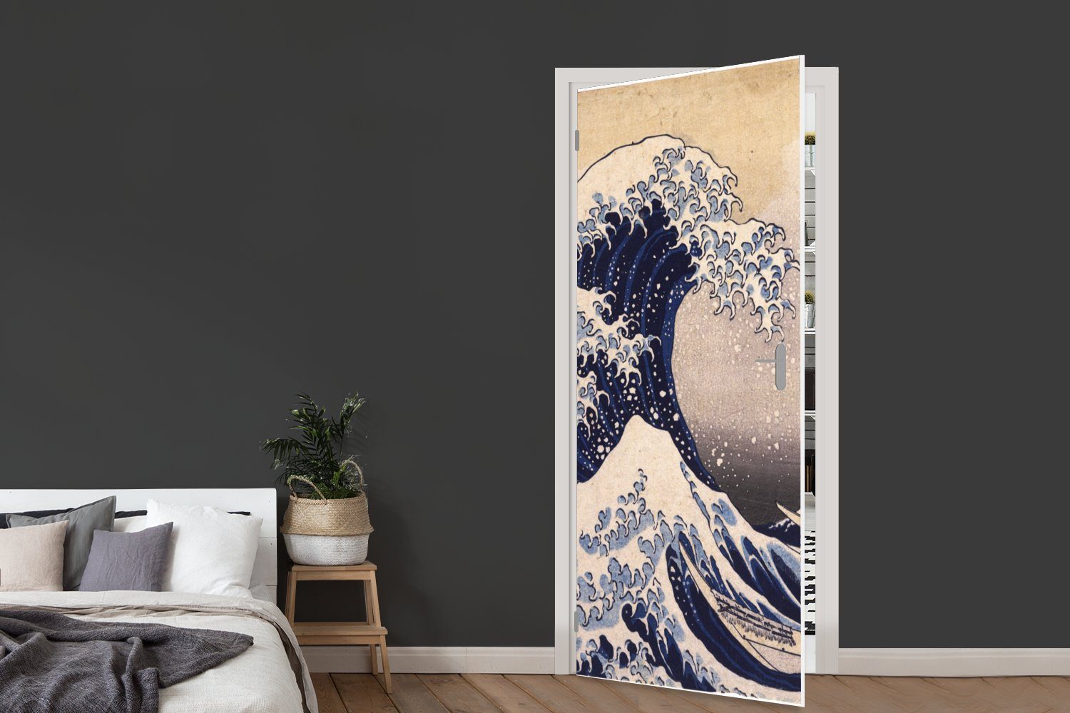 Türaufkleber, Matt, Fototapete 75x205 (1 cm für Tür, - Kanagawa MuchoWow große von St), Hokusai, Türtapete von Katsushika Die Kluft Gemälde bedruckt,