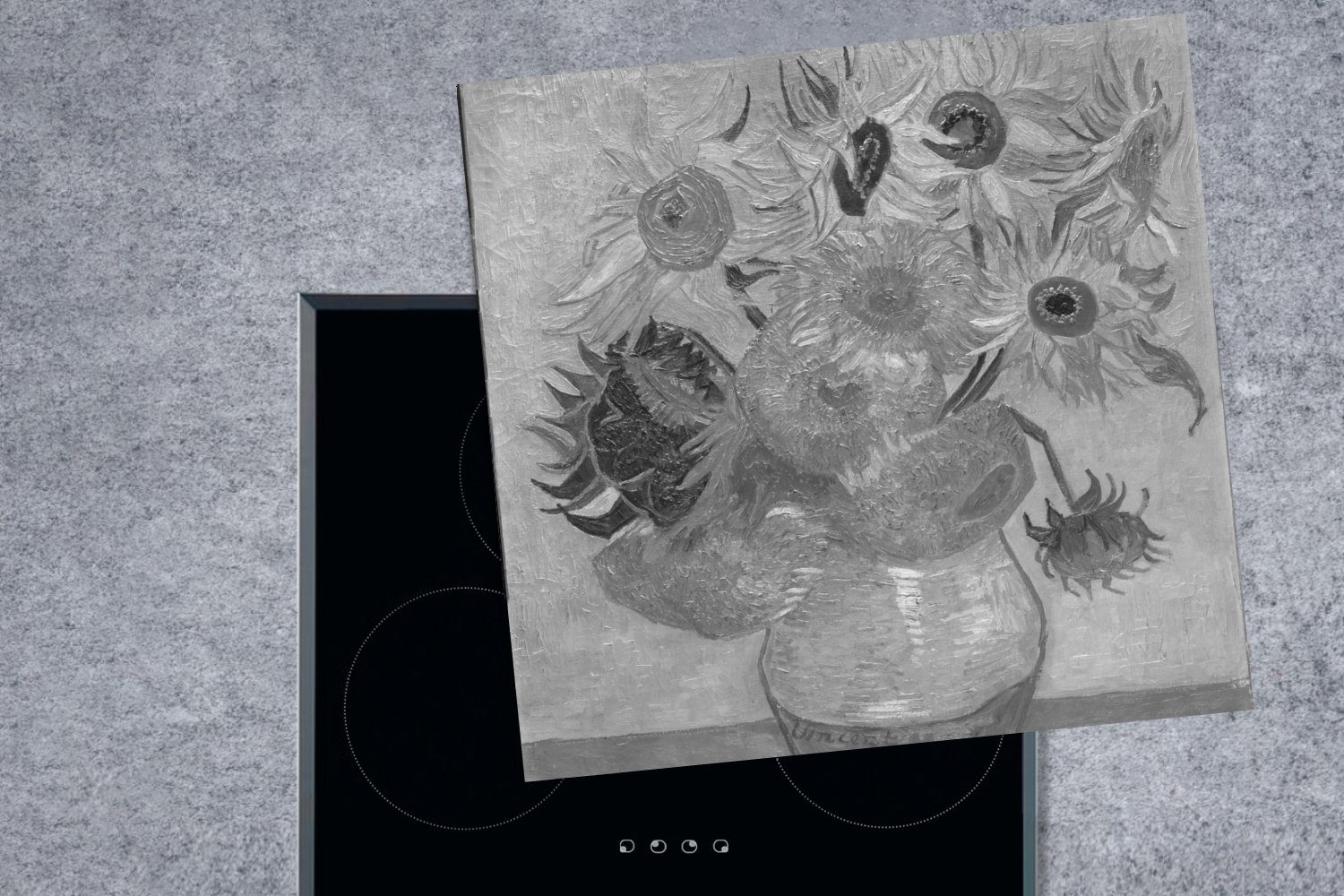 - cm, Sonnenblumen küche Vincent - Herdblende-/Abdeckplatte Arbeitsplatte van - für Gogh Vinyl, Weiß, tlg), Ceranfeldabdeckung, MuchoWow Schwarz (1 78x78