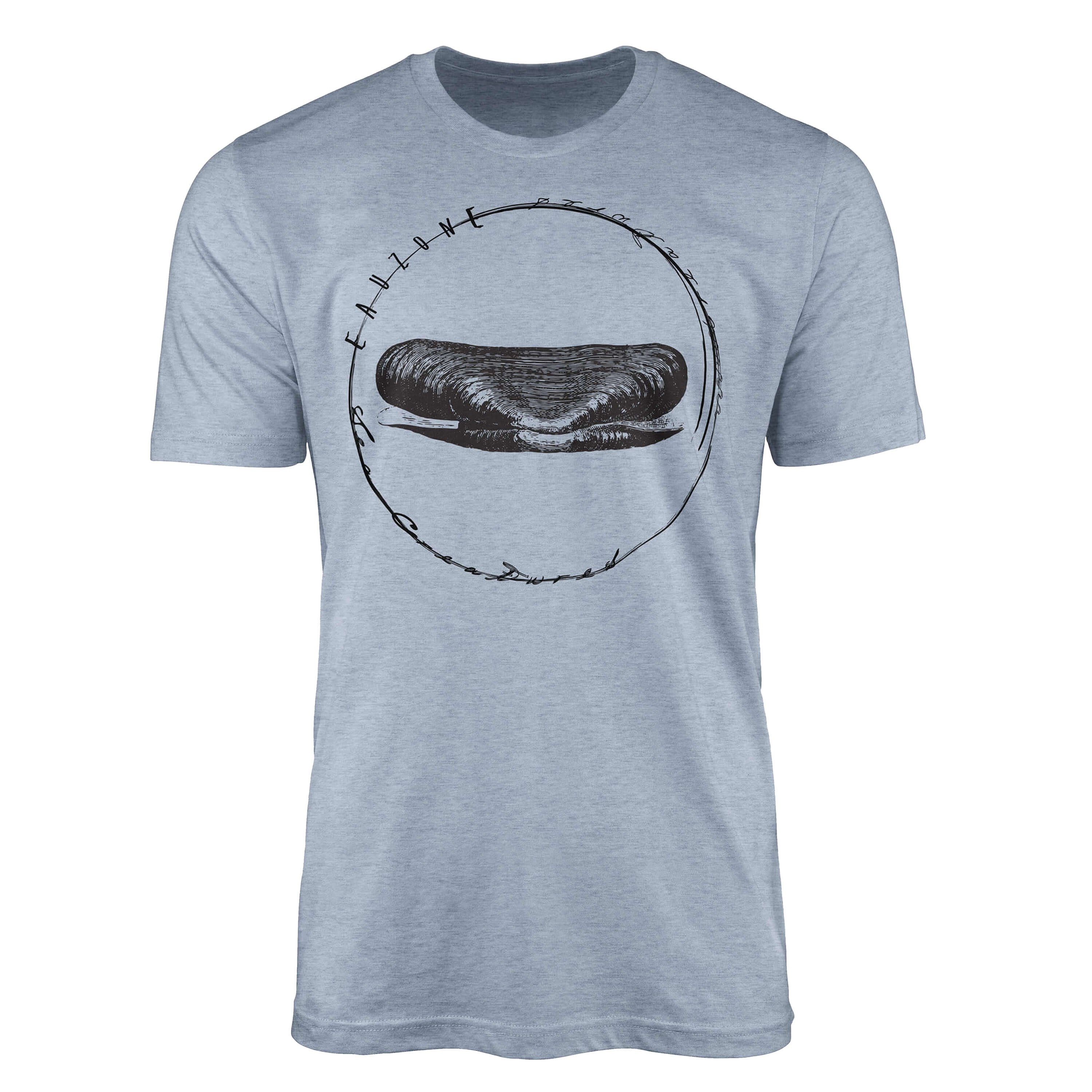 Sinus Art T-Shirt T-Shirt Tiefsee Fische - Serie: Sea Creatures, feine Struktur und sportlicher Schnitt / Sea 047 Stonewash Denim