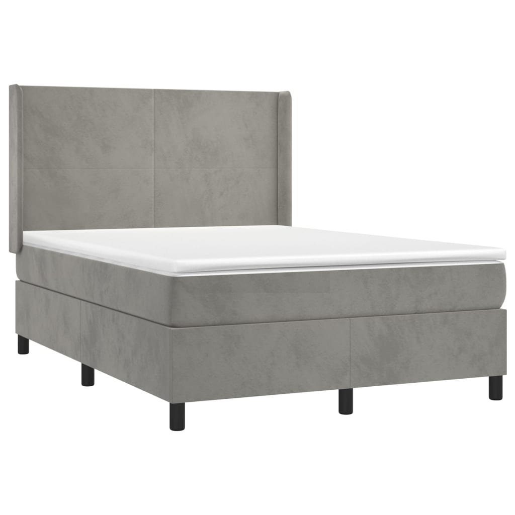 Bett Boxspringbett mit Matratze Hellgrau 140x200 cm Samt