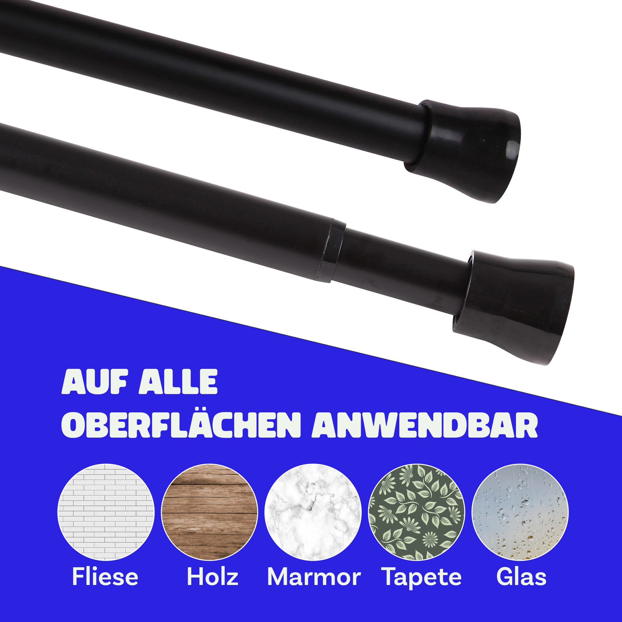 Bestlivings Spannstange ohne Bohren, Ø 19 mm, 1-läufig, ausdrehbar, klemmen, geklemmt, Metall, bis 5 kg belastbar, Stange: Metall, Endstück: Kunststoff (Antirut – Bild 4 von 5