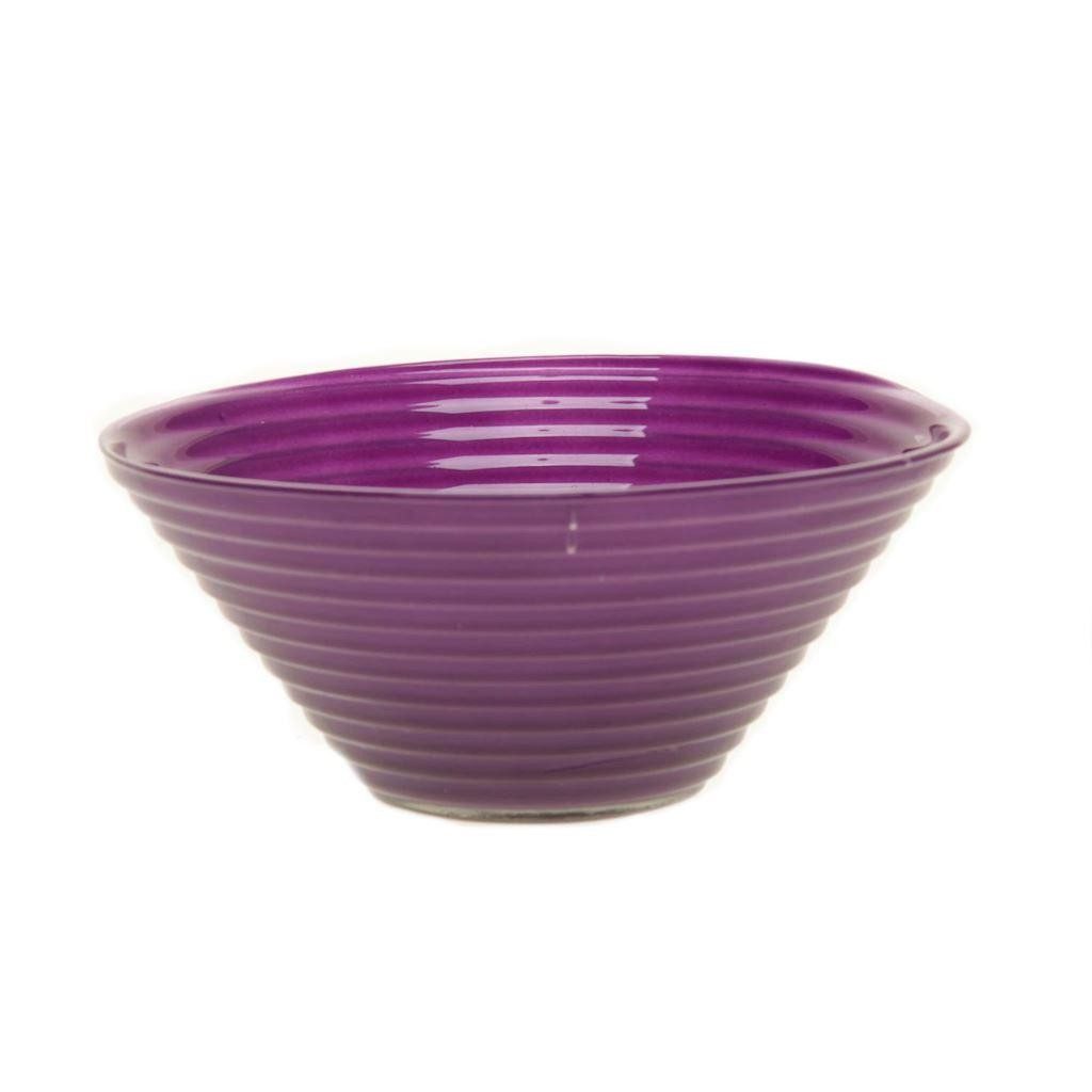 INNA-Glas Dekoschale Obst Schale SELMA aus Glas, mit Rillen, dunkellila, 8 cm, Ø 19 cm
