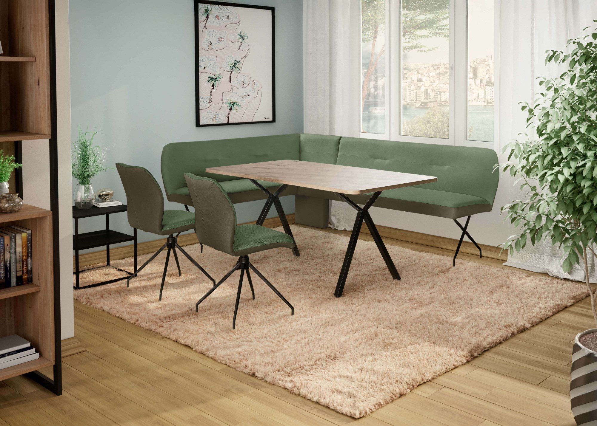 OTTO home Eckbankgruppe Bruna Essecke, Sitzgruppe, Eckbankgruppe, Küchenbankgruppe, (Set, 4-tlg., 4tlg), Stuhl: 360° drehbar (Rückst), 2-Stoff-Design. Wellenfederung Eckbank
