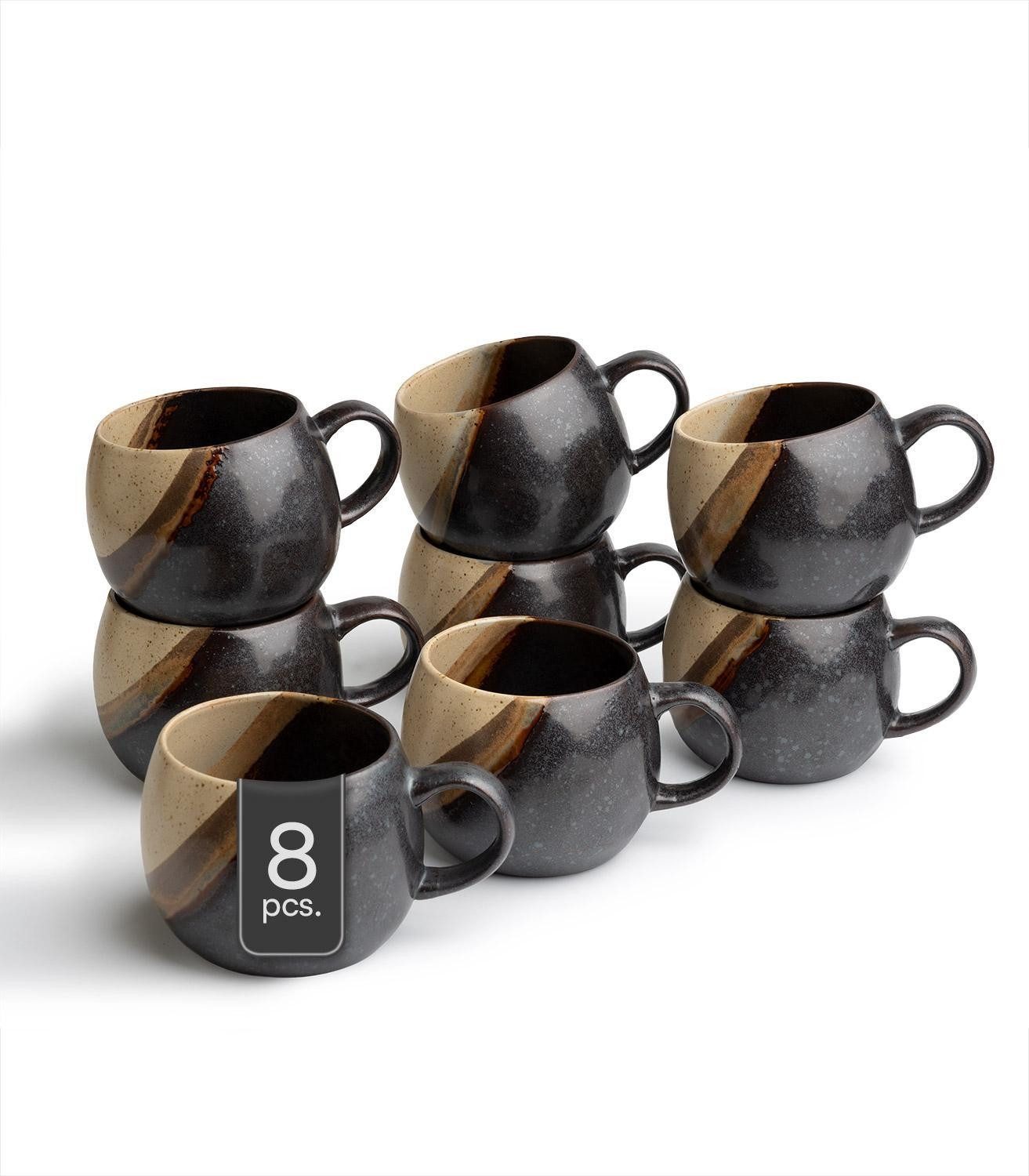 Tasse Kaffeetassen, Schwarz, Braun, 480 ml, matt, 8-tlg., Keramik