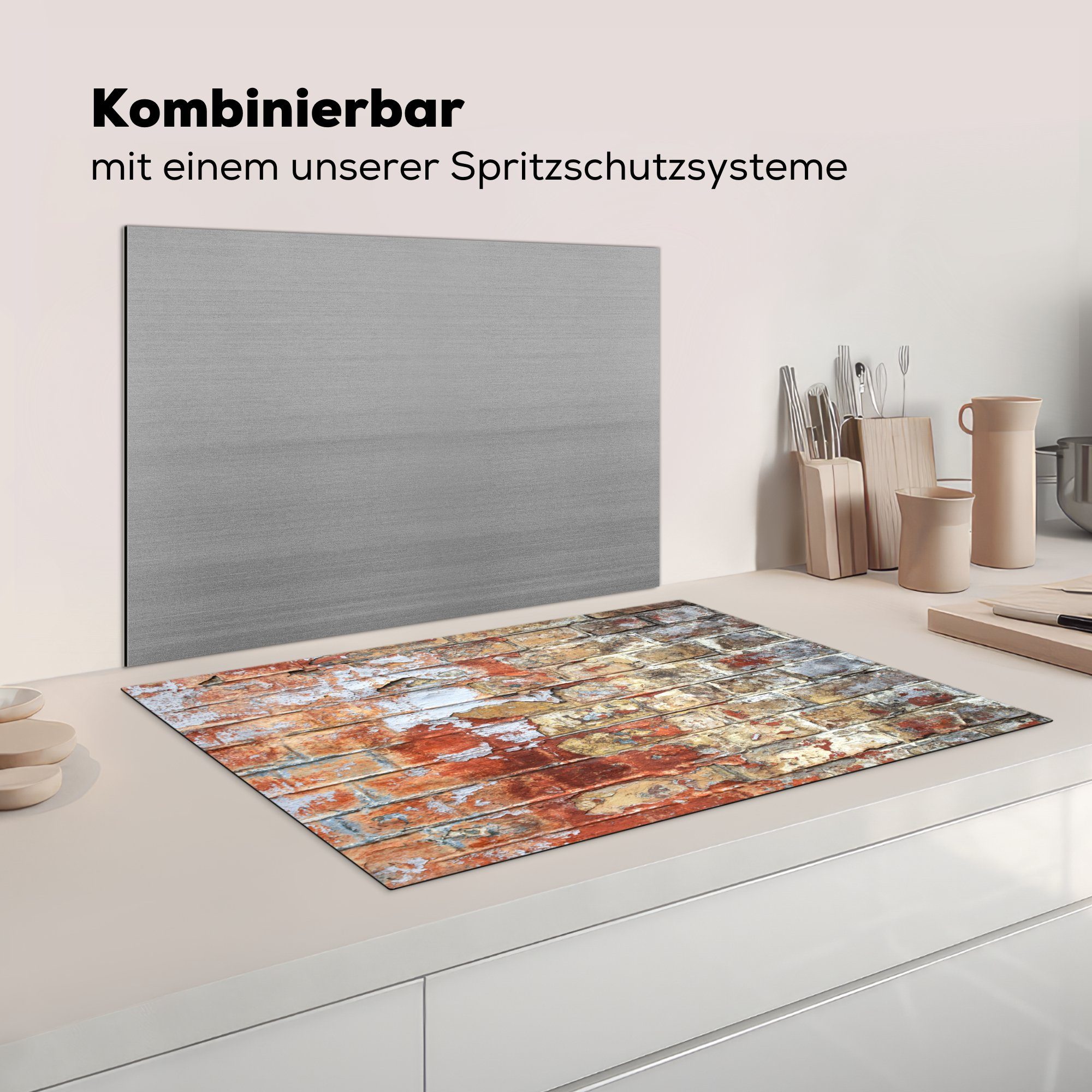 tlg), Induktionsschutz - Induktionskochfeld Vinyl, für Wand Ceranfeldabdeckung 81x52 küche, Schutz - Herdblende-/Abdeckplatte MuchoWow cm, - Backstein (1 die Induktionsmatte,