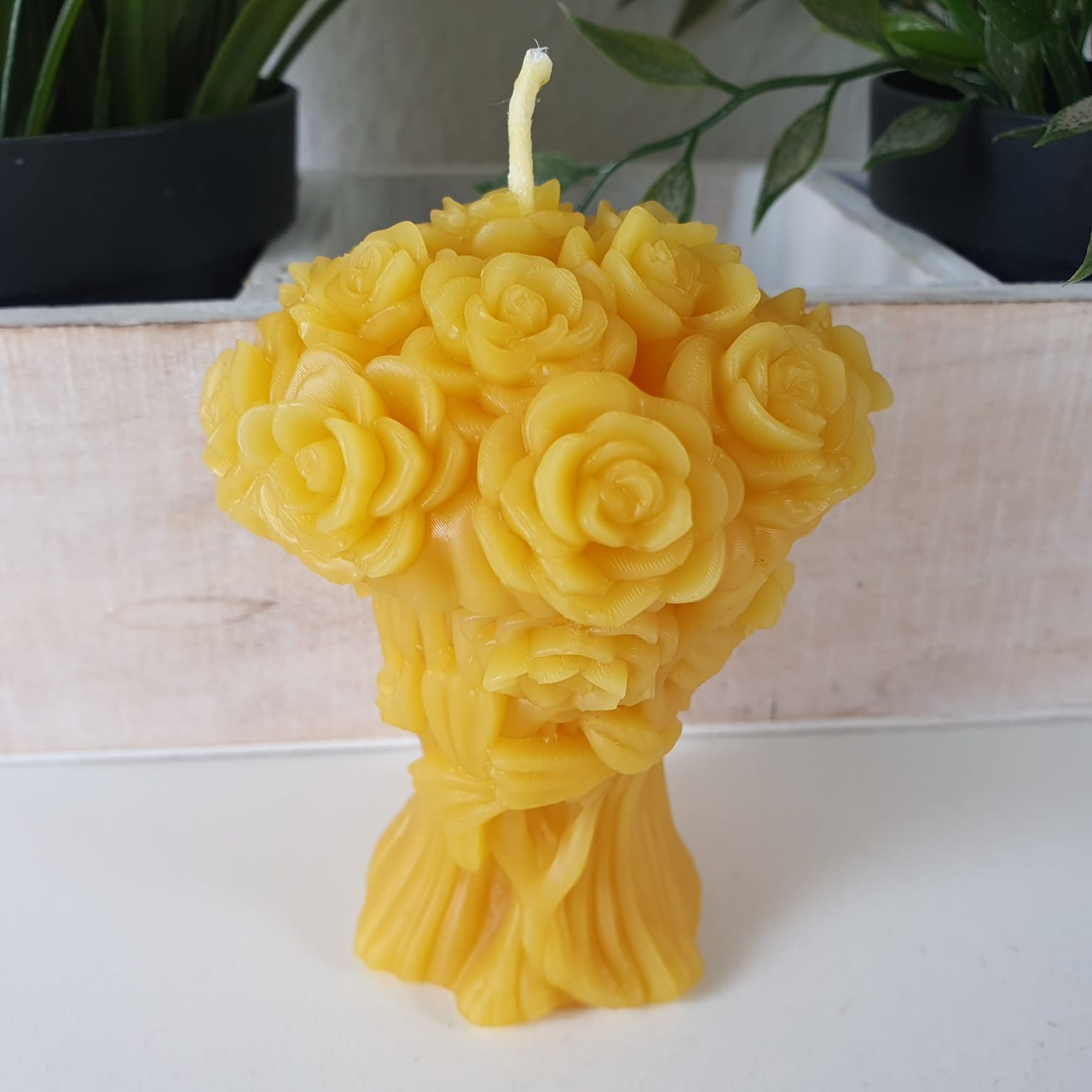 Aspinaworld Formkerze Bienenwachskerze - Rosen Kerze Strauß 9 cm - Bienenwachs - Honigkerze