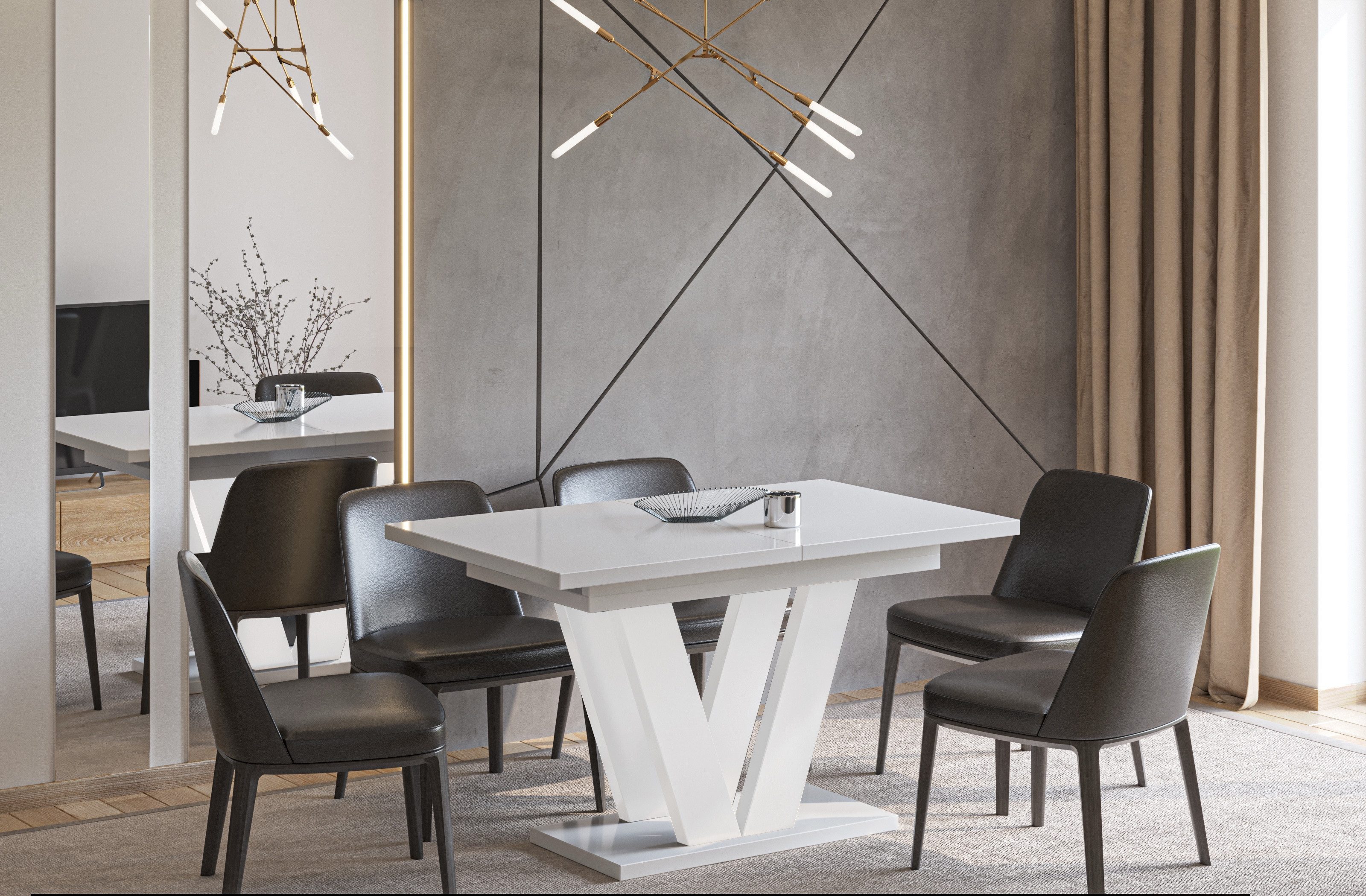 Endo-Moebel Säulen-Esstisch "Lara White" 130-210cm ausziehbar erweiterbar, günstig online kaufen