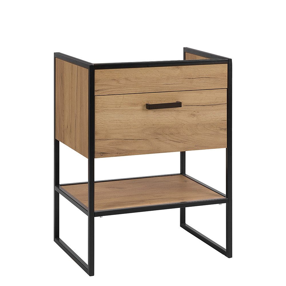 Lomadox Waschtisch MANHATTAN-56, Gold Craft Oak/schwarz 60/82,3/46cm