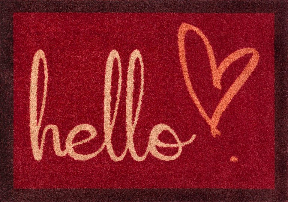 Fußmatte Hello Heart, wash+dry by Kleen-Tex, rechteckig, Höhe: 9 mm,  Schmutzfangmatte, mit Spruch, In- und Outdoor geeignet, waschbar