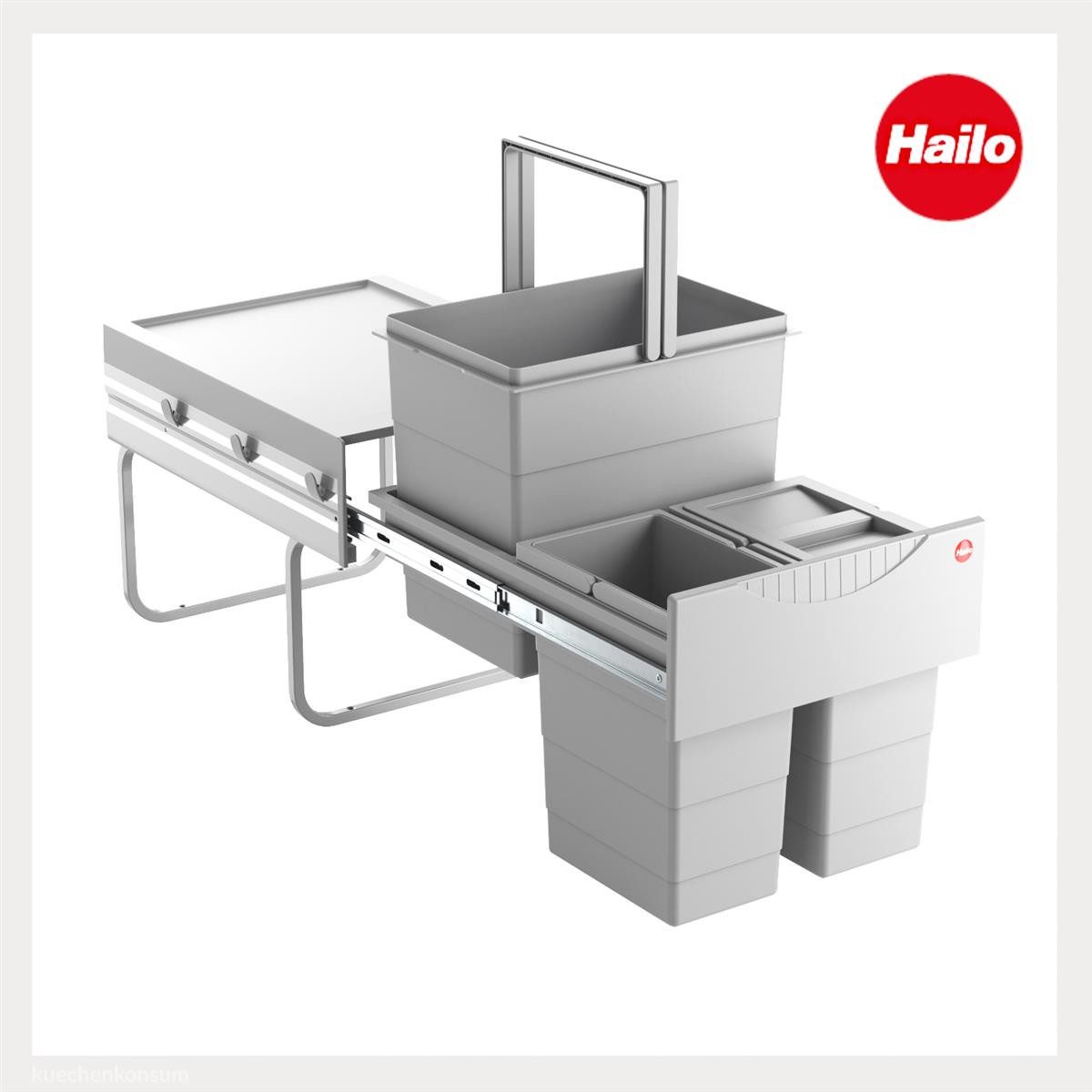 Hailo Einbaumülleimer Hailo Abfallsammler 3642131 Raumspar-Tandem 2x 8,5 + 18 Liter hellgrau