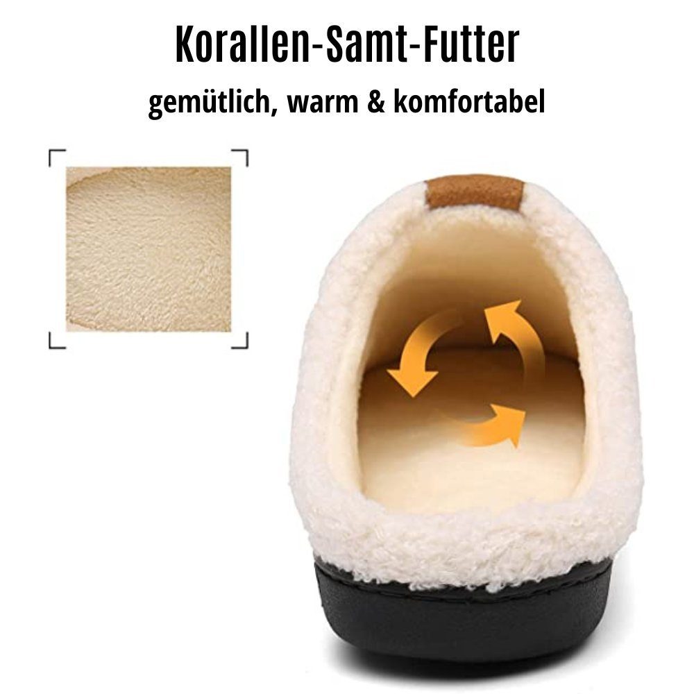 Home & Joy Moreno Hausschuh (mit Memory-Foam Fußbett weich & warm gefüttert, bequem, rutschfest) Pantoffeln Latschen Schlappen Slipper Pantoletten Winter Fell-Imitat