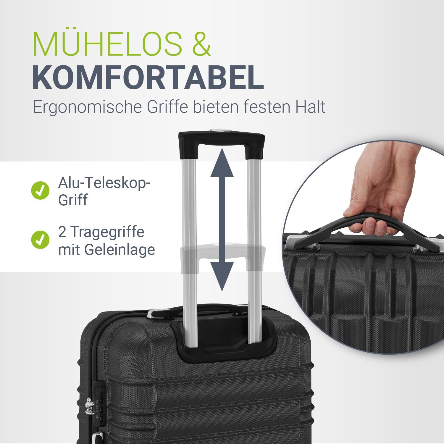 Juskys Trolleyset Rom, 4 Rollen, (4 tlg., 4-teilig), 4 Koffer, 360° Rollen, robuste Hartschale, mit Zahlenschloss