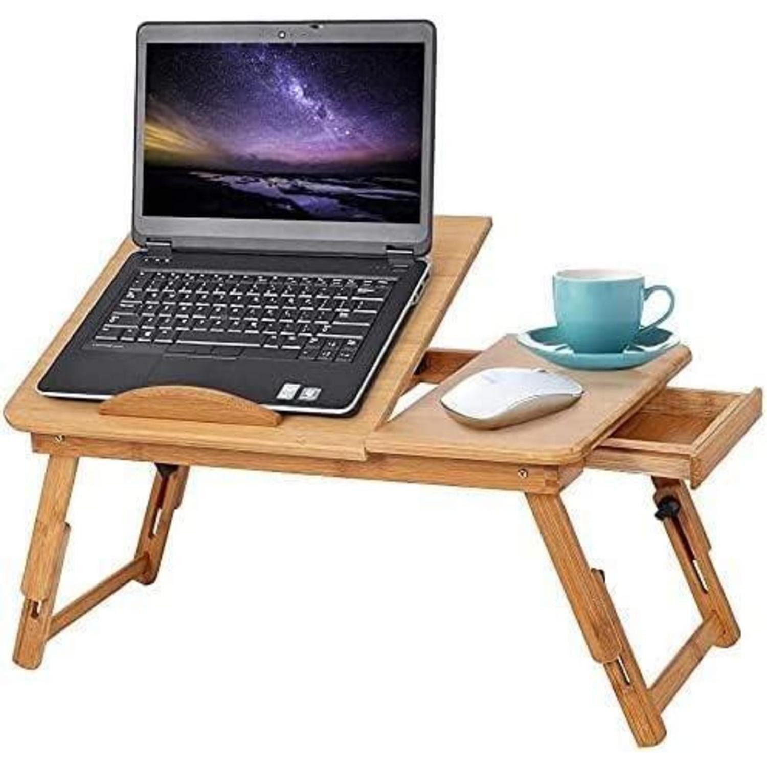 Laptop-Ständer Bambus Laptoptisch Schreibtisch klappbar höhenverstellbar Schublade
