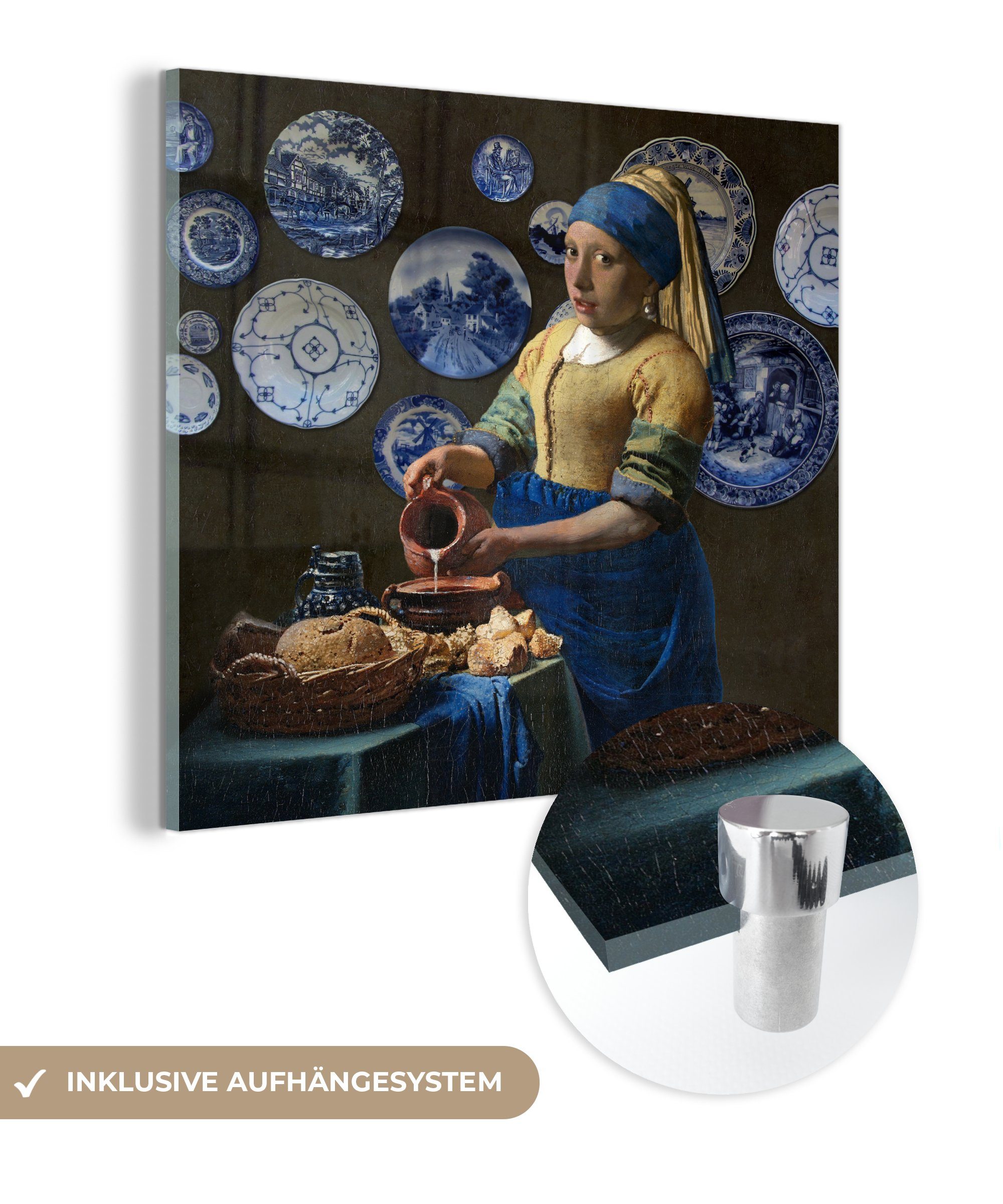 auf - Glas St), Wandbild Glasbilder Perlenohrring Glas Mädchen - (1 Acrylglasbild - Vermeer, mit Bilder Milchmädchen MuchoWow - - auf Wanddekoration Foto Das dem
