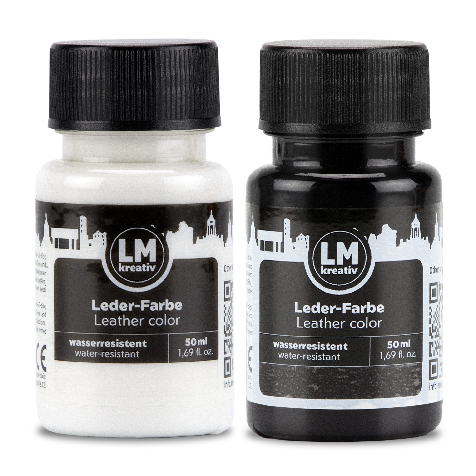 LM-Kreativ Bastelfarbe Lederfarben-Set zum Färben & Auffrischen von Leder & Kunstleder, Farbset für Leder & Kunstleder, deckend, flexibel, mischbar