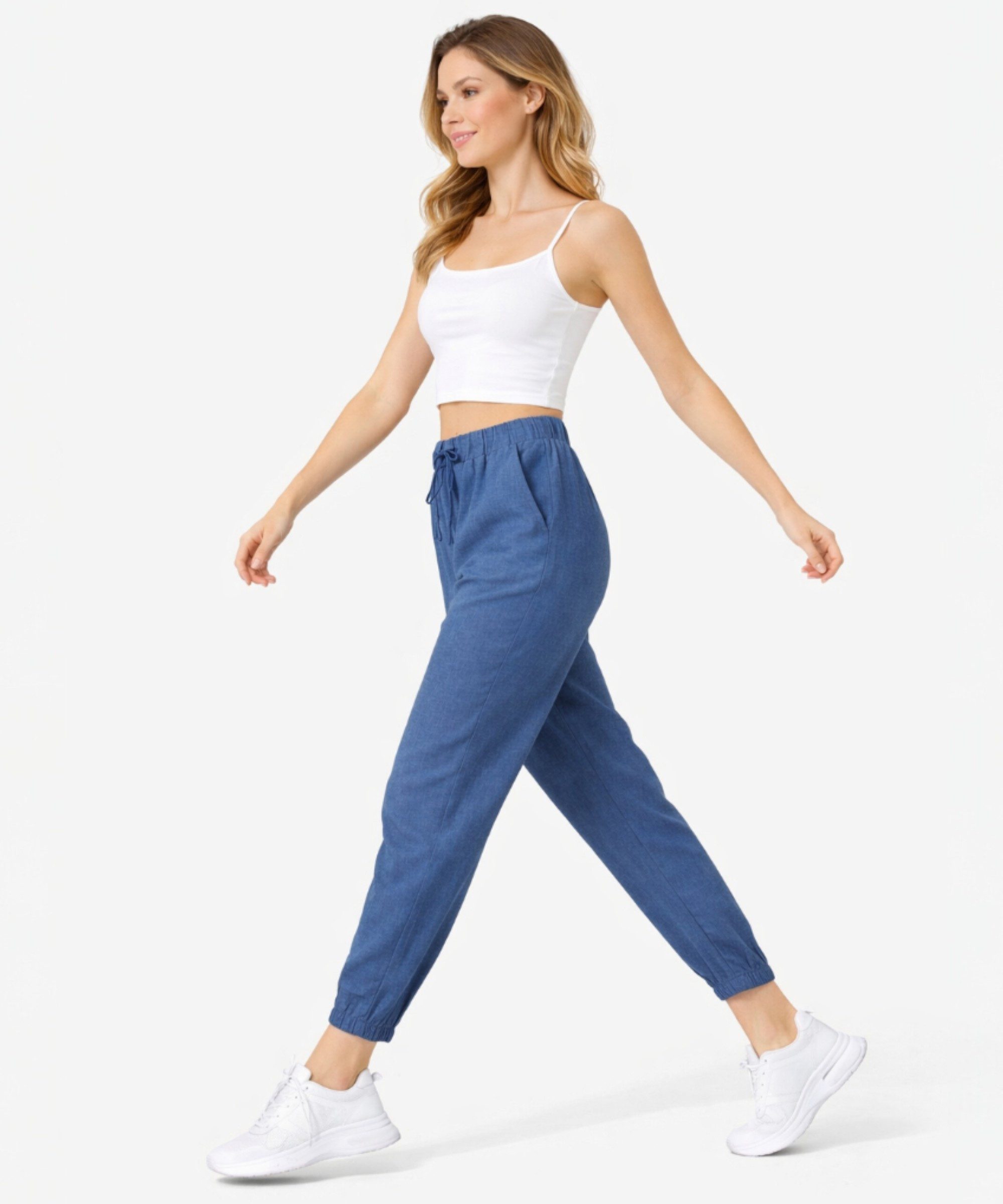 fashionshowcase Stoffhose Damen Hose im Jogger Style mit elastischem Bund und Kordelzug (1-tlg) Bequemer Schlupfbund für hohen Tragekomfort – Bild 2 von 5
