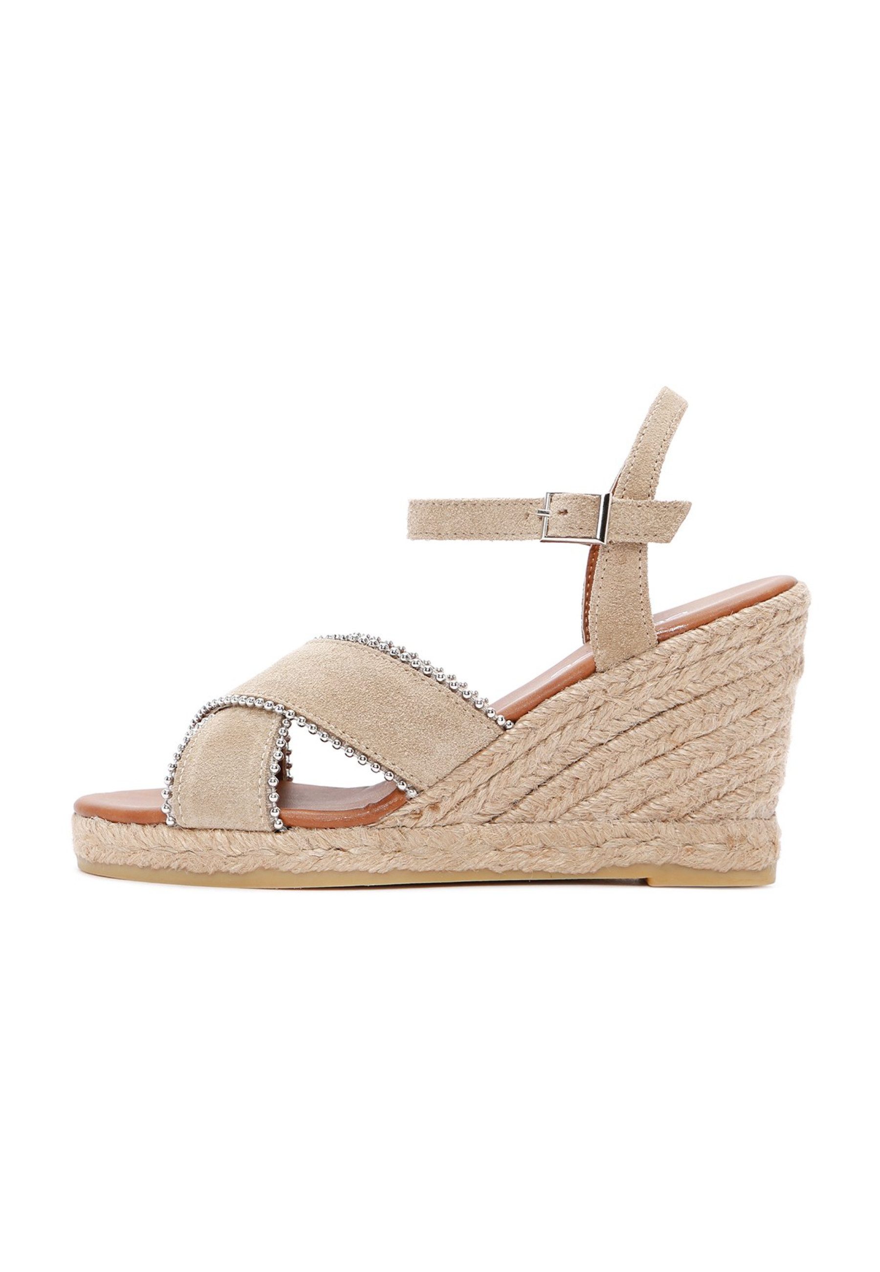 Derimod Sandalen aus Wildleder mit Keilabsatz Espadrille Lederfutter, TPU Sohle, Absatz 6 cm