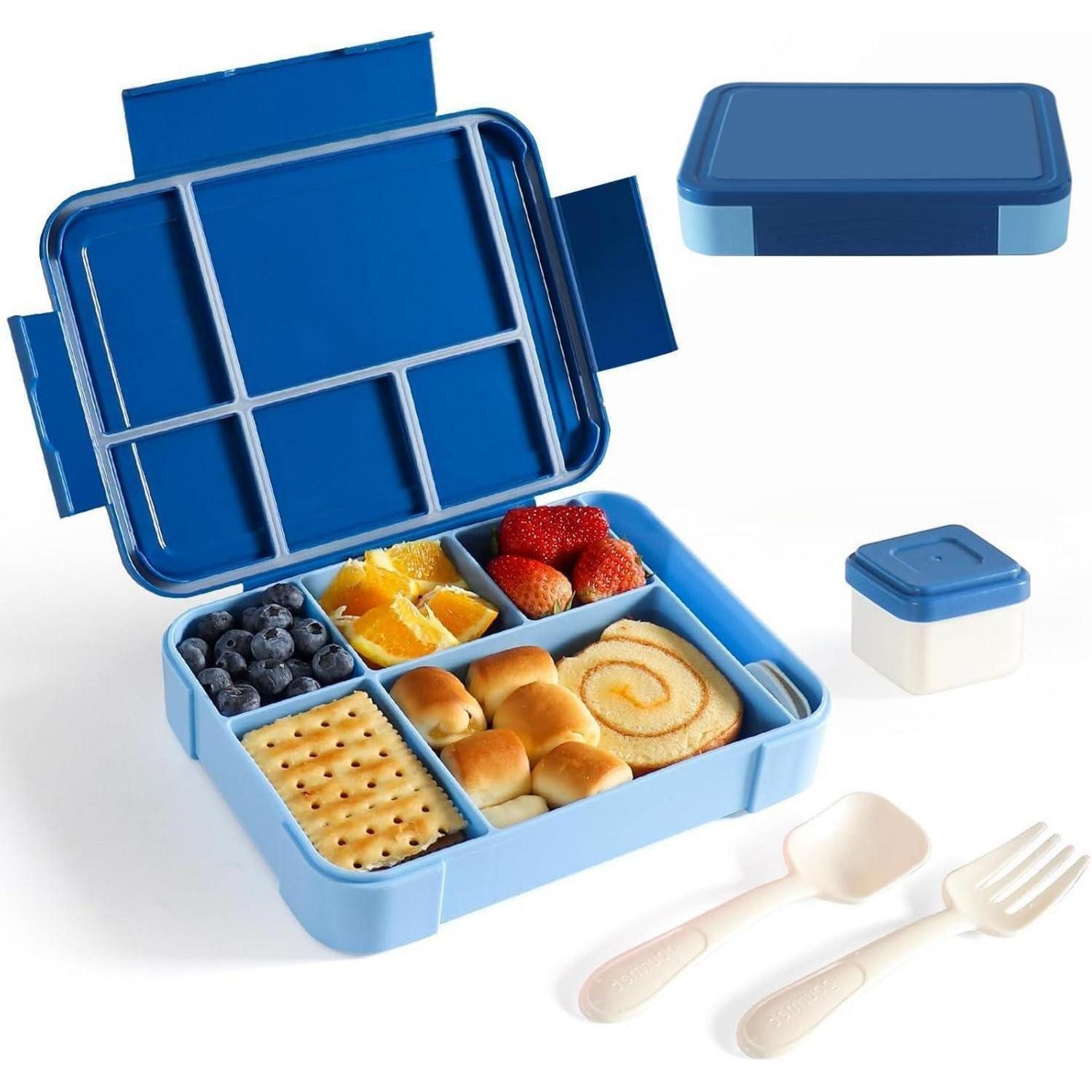 LuxusKollektion Lunchbox Brotdose Kinder Fächer 1300ml Bento Box Dunkelblau ohne Aufdruck