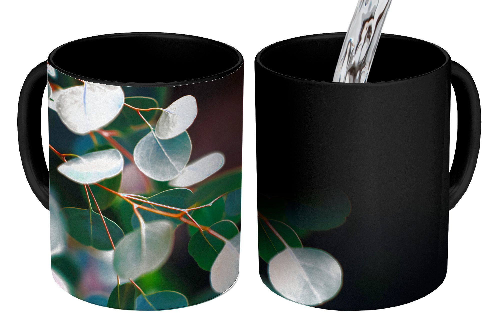 Tasse Eukalyptusblätter Zaubertasse, Keramik, Kaffeetassen, Farbwechsel, Teetasse, auf MuchoWow Geschenk Zweigen,