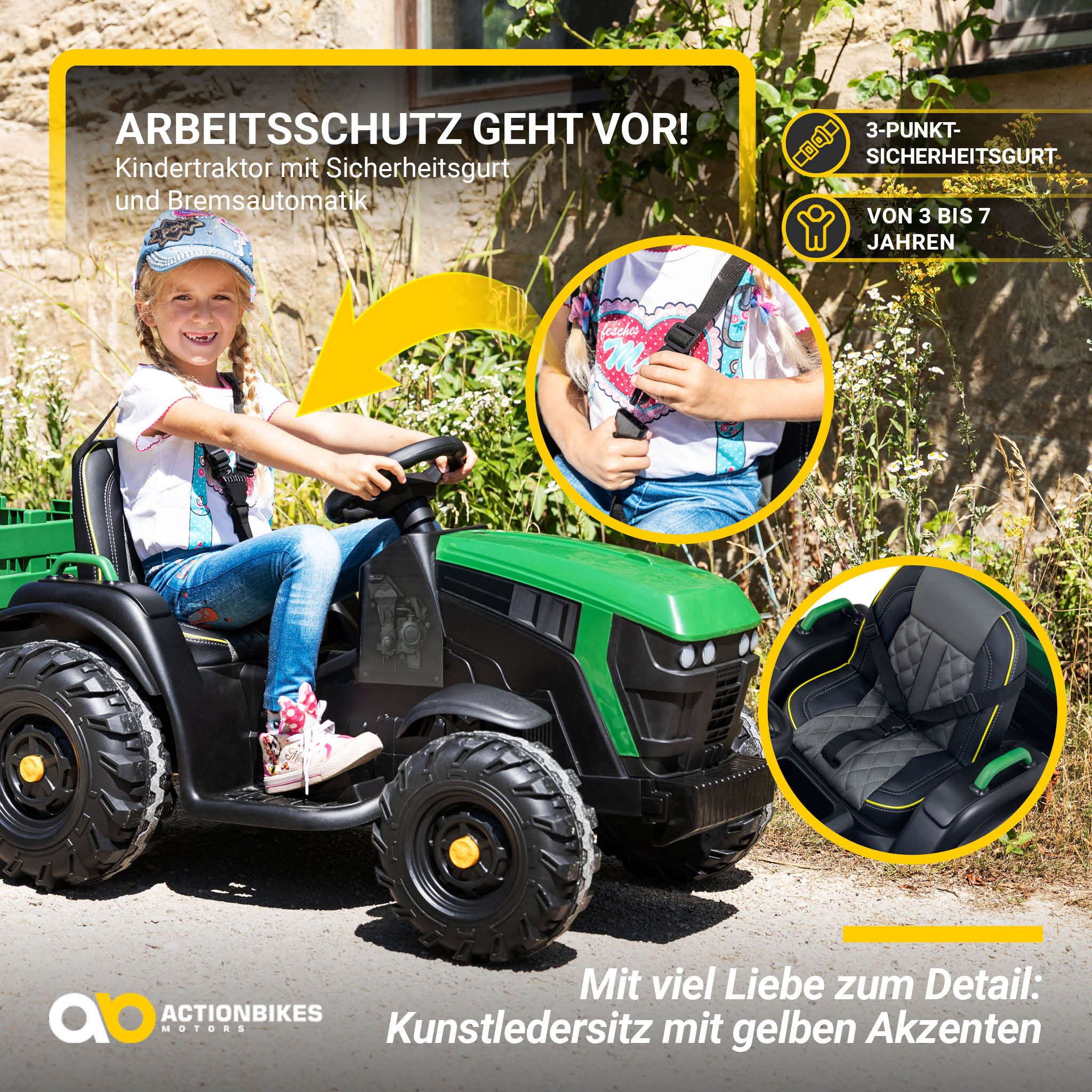 Actionbikes Motors Elektro-Kindertraktor Kinder Traktor mit Anhänger & Fernbedienung, Traktor für Kinder, Kindertraktor, Elektro Traktor