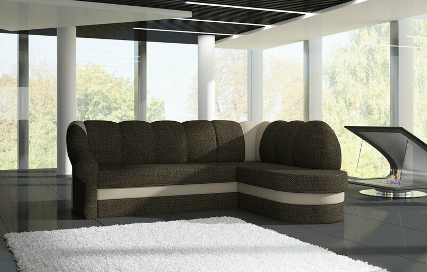 JVmoebel Ecksofa, Design Schlafsofas Ecksofa Bettfunktion Couch Leder Textil Braun/Beige