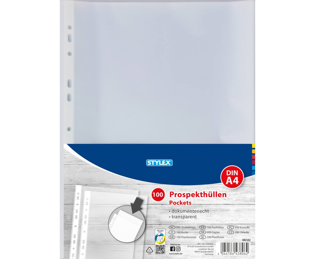 Stylex Prospekthülle STY Prospekthüllen PP A4 genarbt 100er Pack