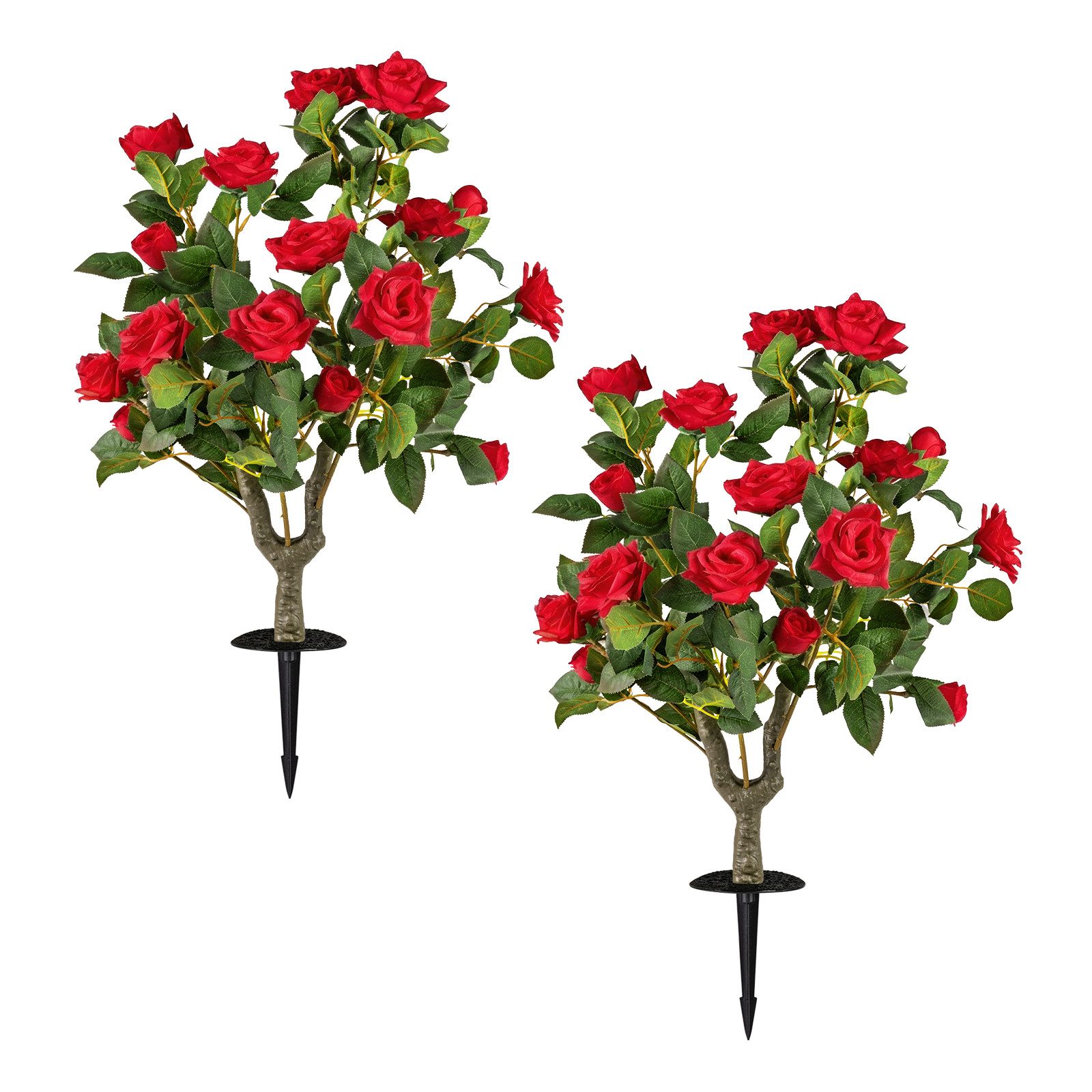 Kunstpflanze Rosen, COSTWAY, Höhe 80 cm, Mit Erdspieß & immergrünen Blättern, Stämmen