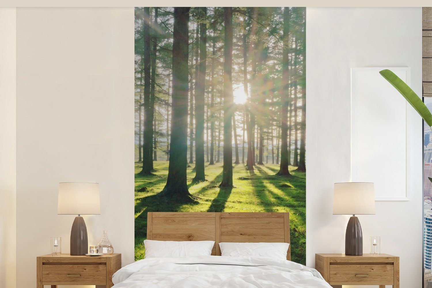 MuchoWow Fototapete Bäume - Natur - Wald, Matt, bedruckt, (2 St), Vliestapete für Wohnzimmer Schlafzimmer Küche, Fototapete