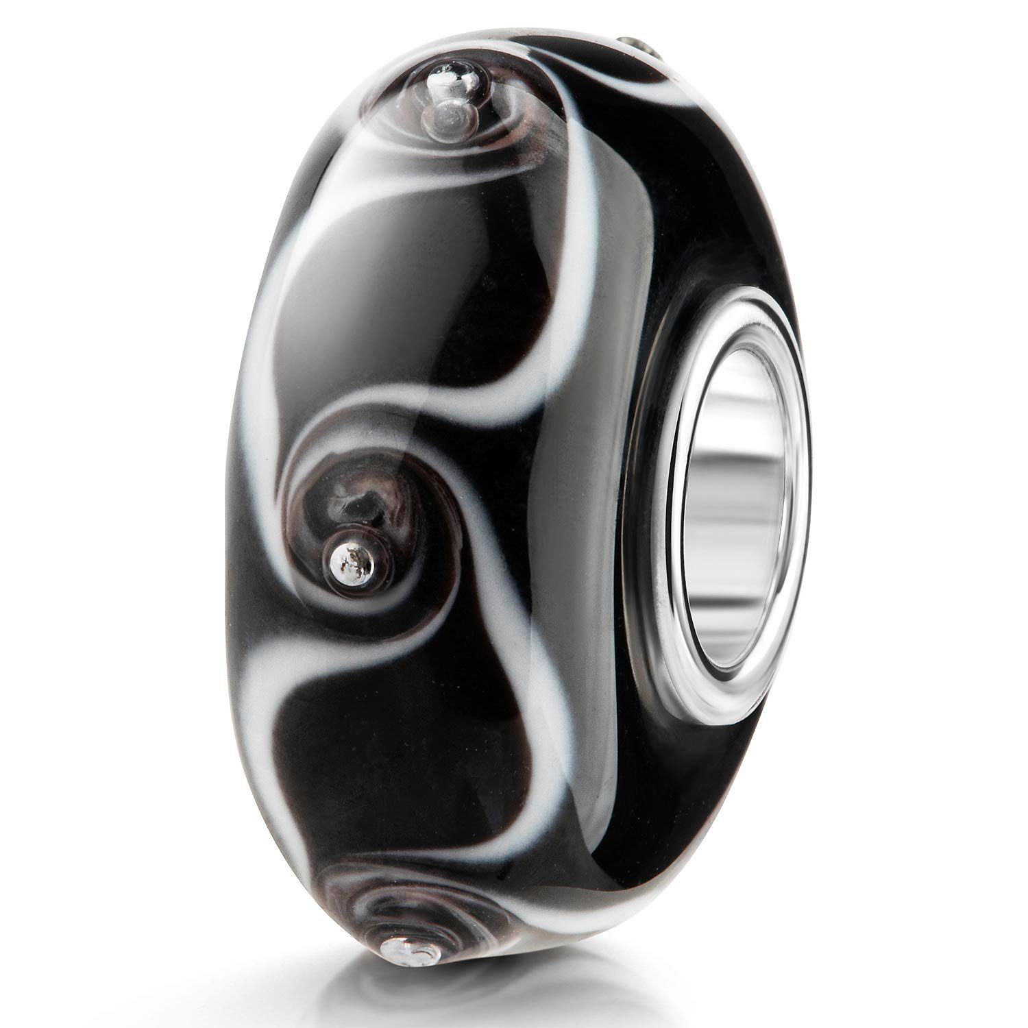 Bead Glasperle Schwarz Linien Silberperlen 46
