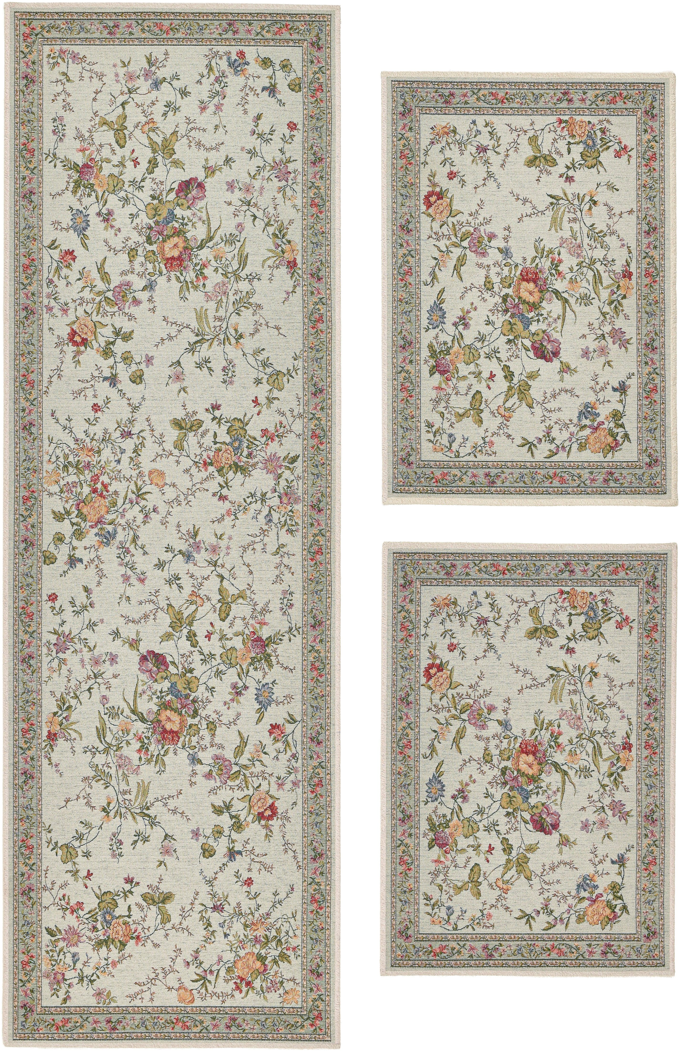 THEKO Bettumrandung Flomi Sagrini, Höhe 3 mm, (3-tlg), Teppich-Set, Flachgewebe, Pastell-Farben, Blumen Design, mit Bordüre